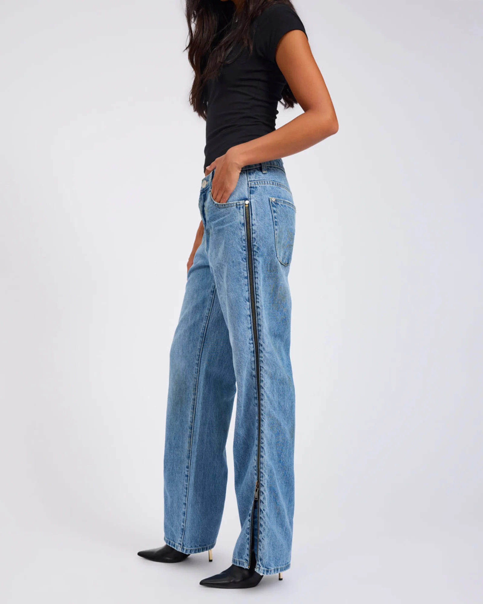 Low Riders Low Waist Wide Leg Zipped Denim Jeans - Image 6