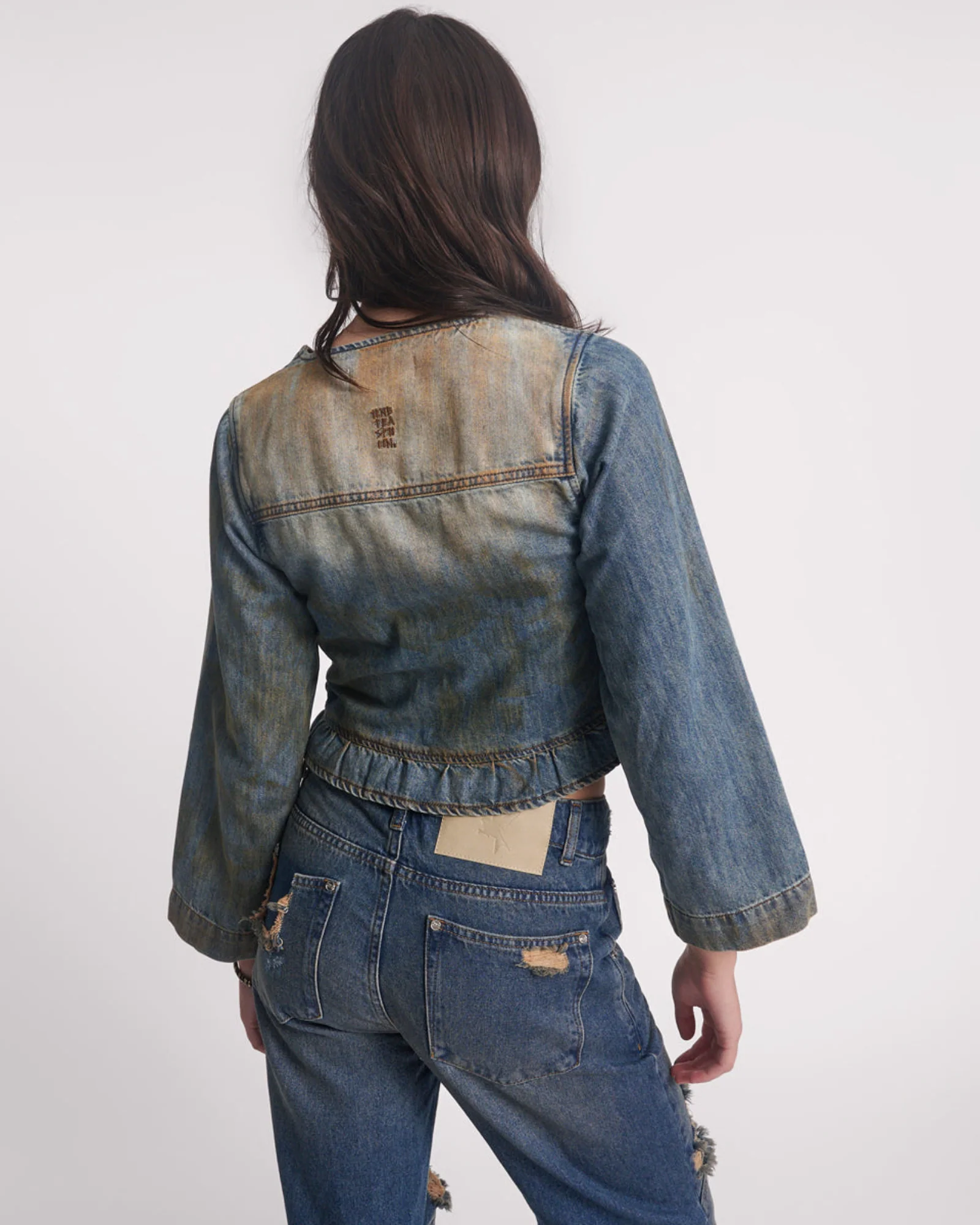 Denim Frill Backless Crop Top - Lucia Blue - Image 4