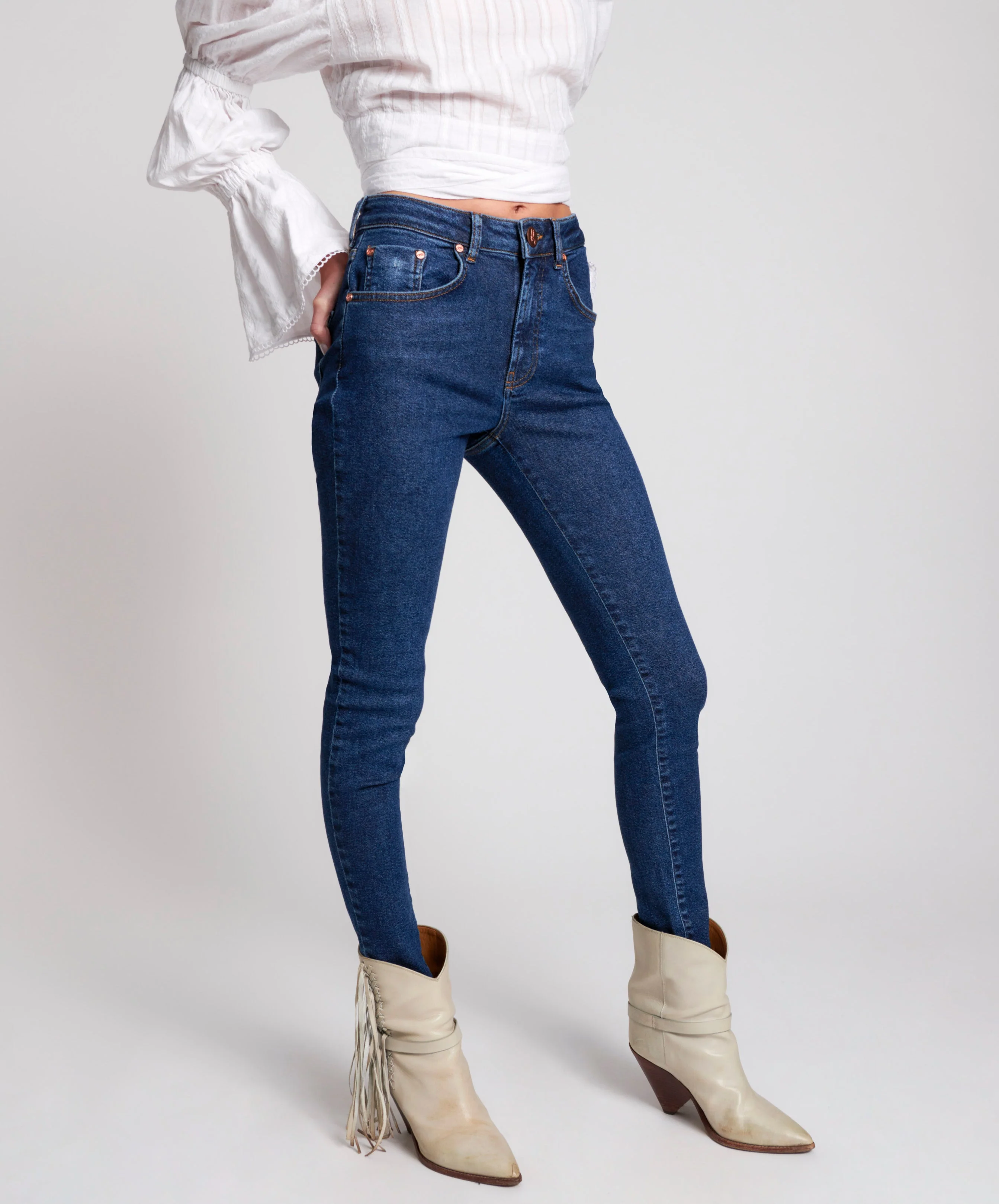 Freebirds II Super High Waist Stretch Skinny Denim Jeans - Manhattan Blue - Image 3