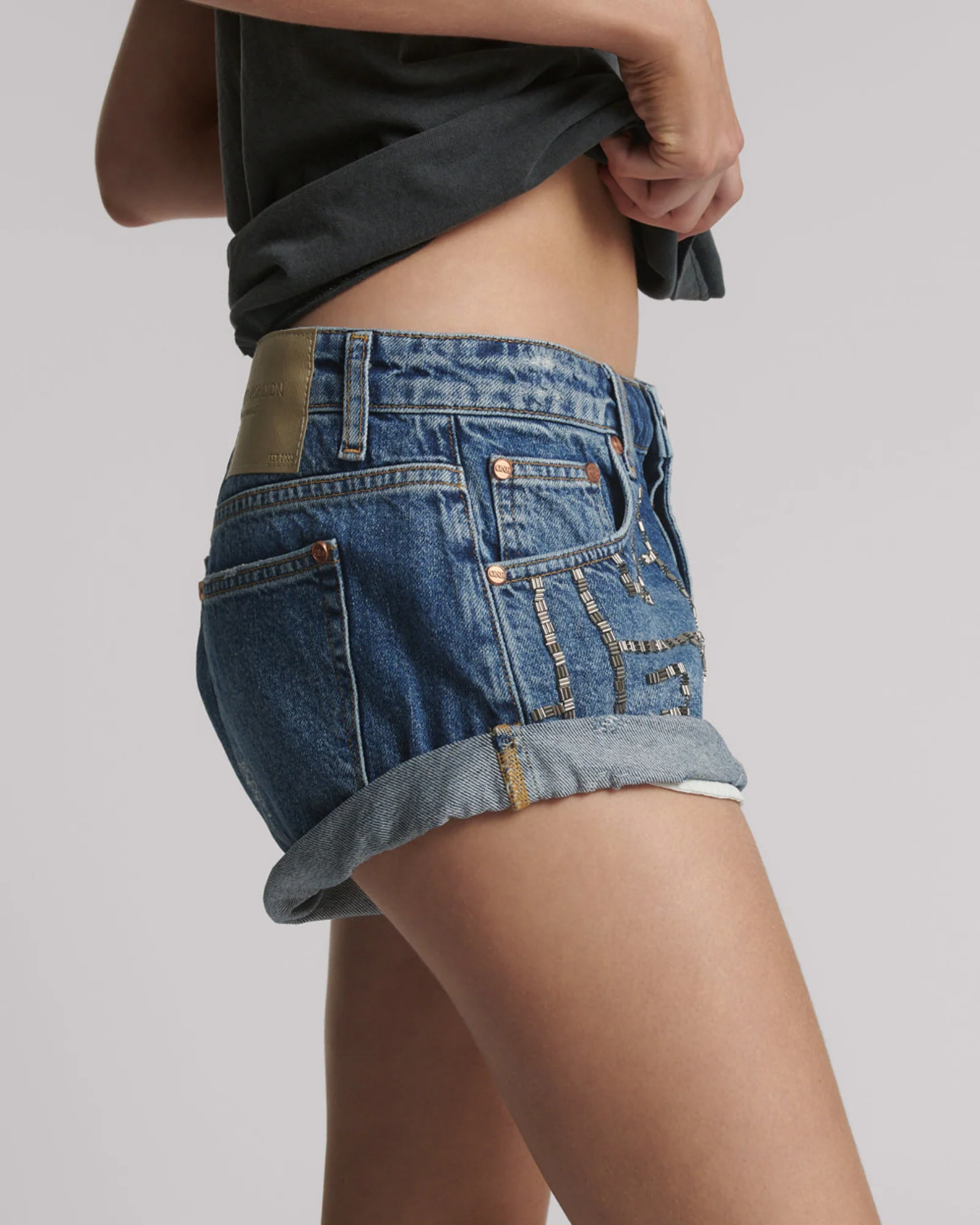Bandits Low Waist Embellished Denim Shorts - Blue Thunder - Image 5