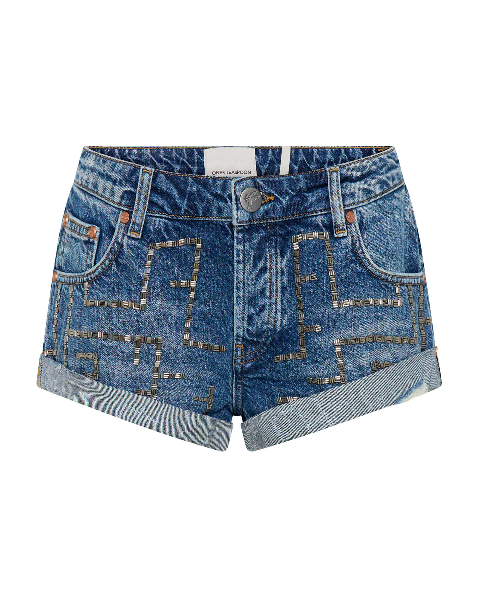 Bandits Low Waist Embellished Denim Shorts - Blue Thunder - Image 9