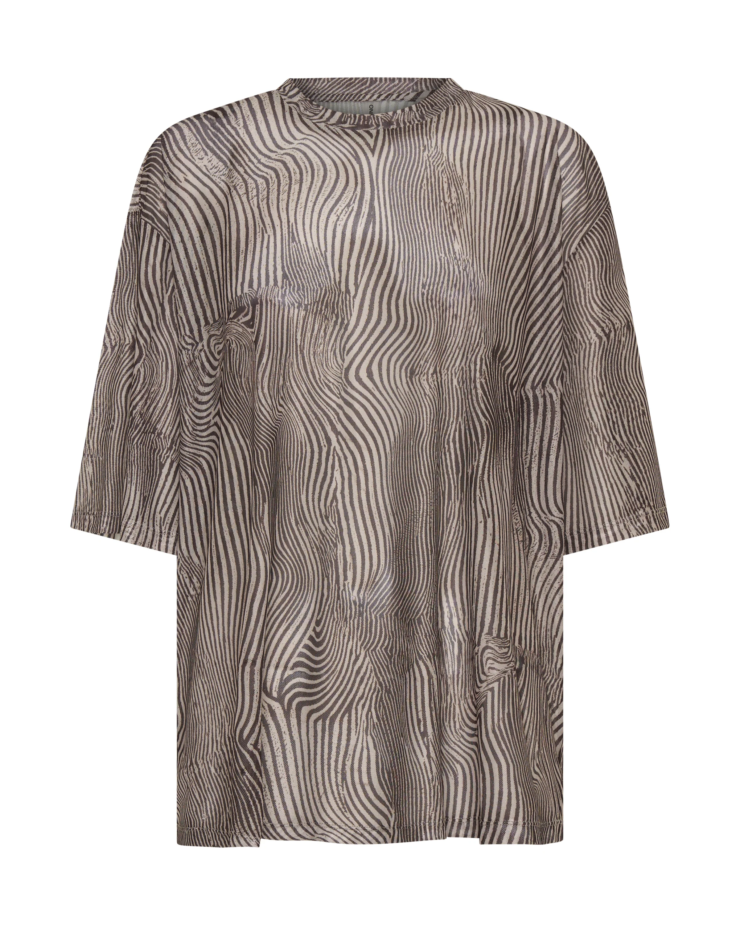 Mesh Striped Oversized Kobe Tee - Grey Zebra Print - Image 14