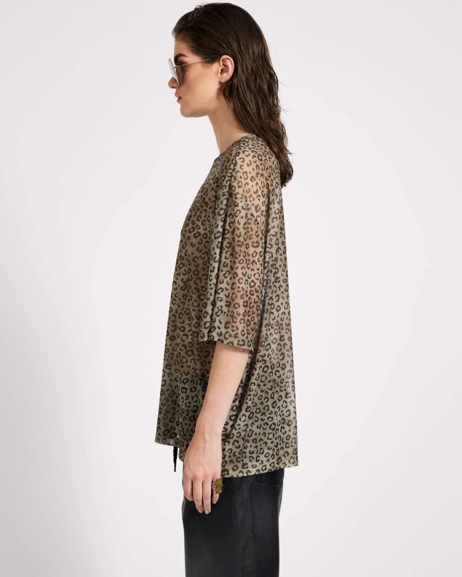 Mesh Oversized Kobe Tee - Khaki Cheetah Print - Image 4