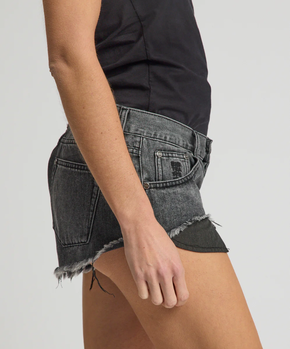 Micro Dukes Low Waist Mini Denim Shorts - Washed Black - Image 7