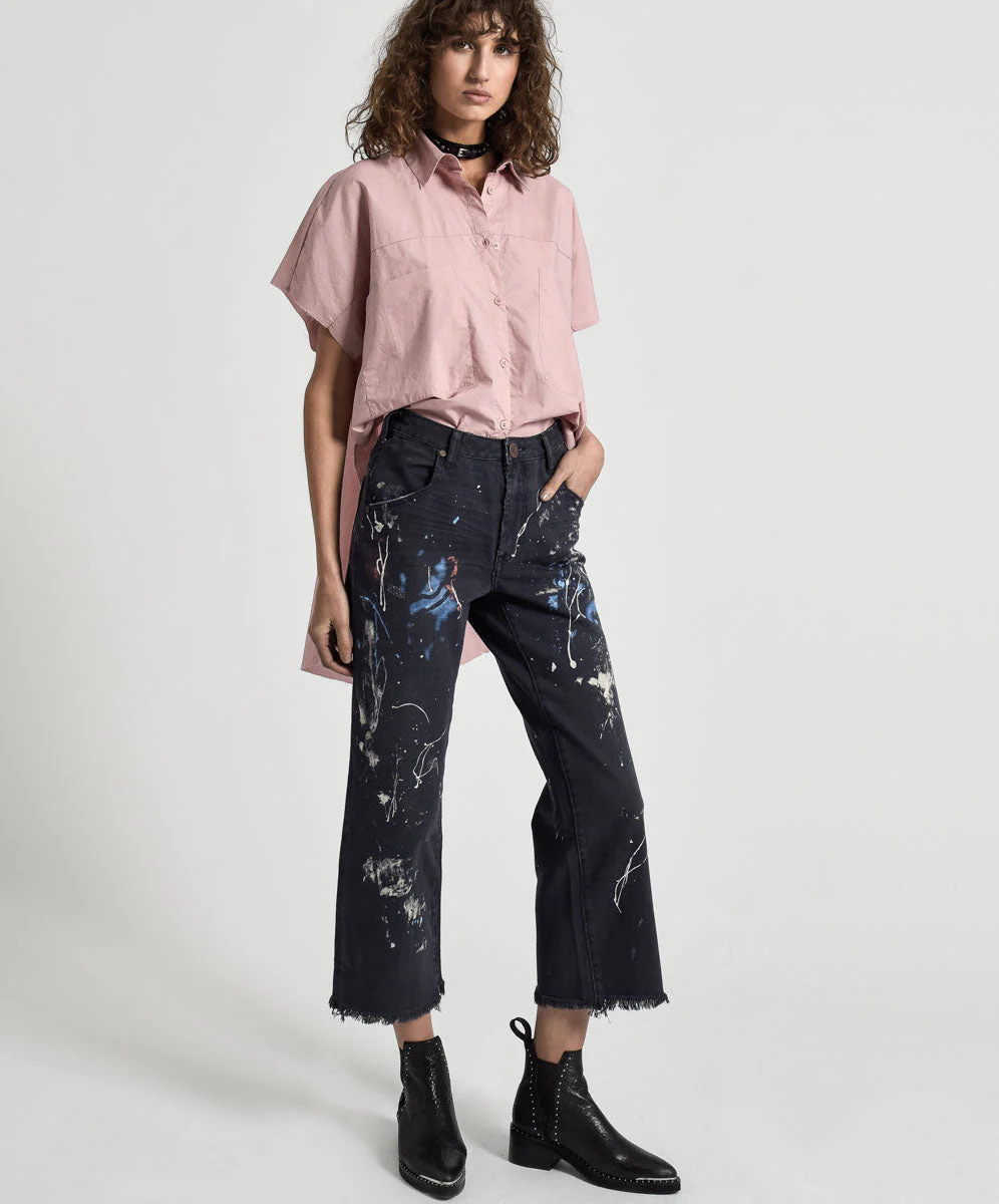 Libertines High Waist Cropped Wide Leg Denim Jeans - Midnight Artiste - Image 3