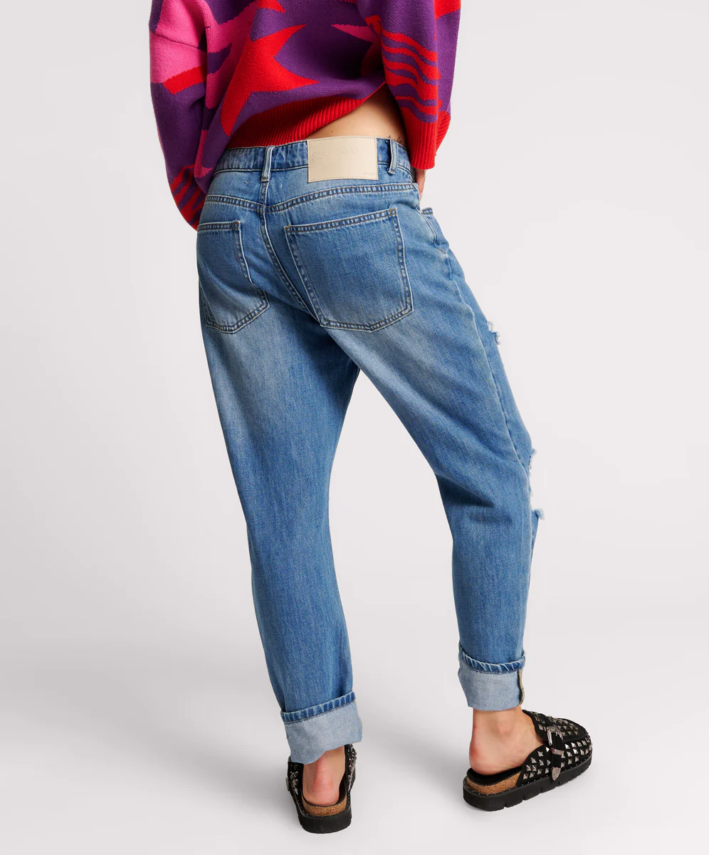 Saints Low Waist Boyfriend Denim Jeans - Midtown Blue - Image 4