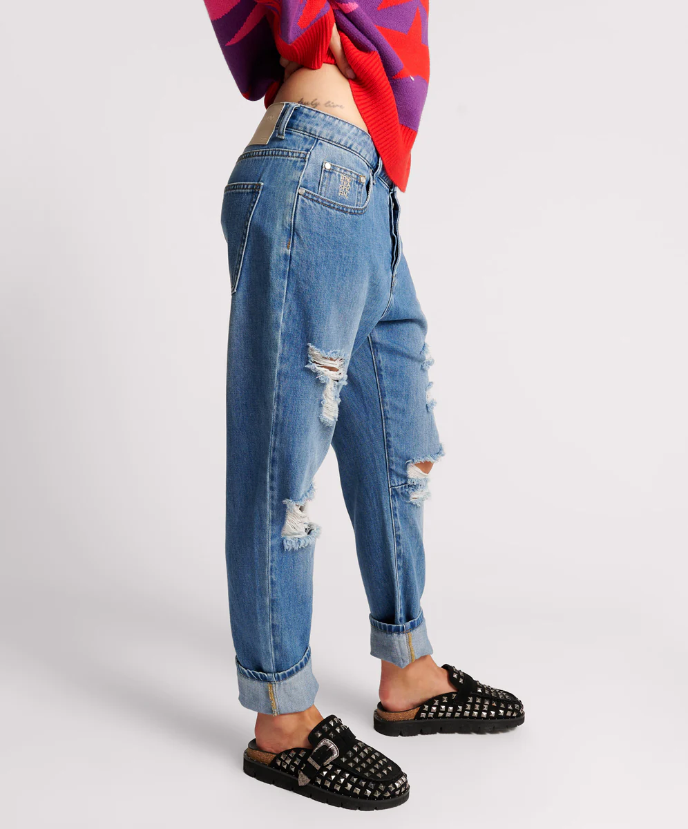 Saints Low Waist Boyfriend Denim Jeans - Midtown Blue - Image 5