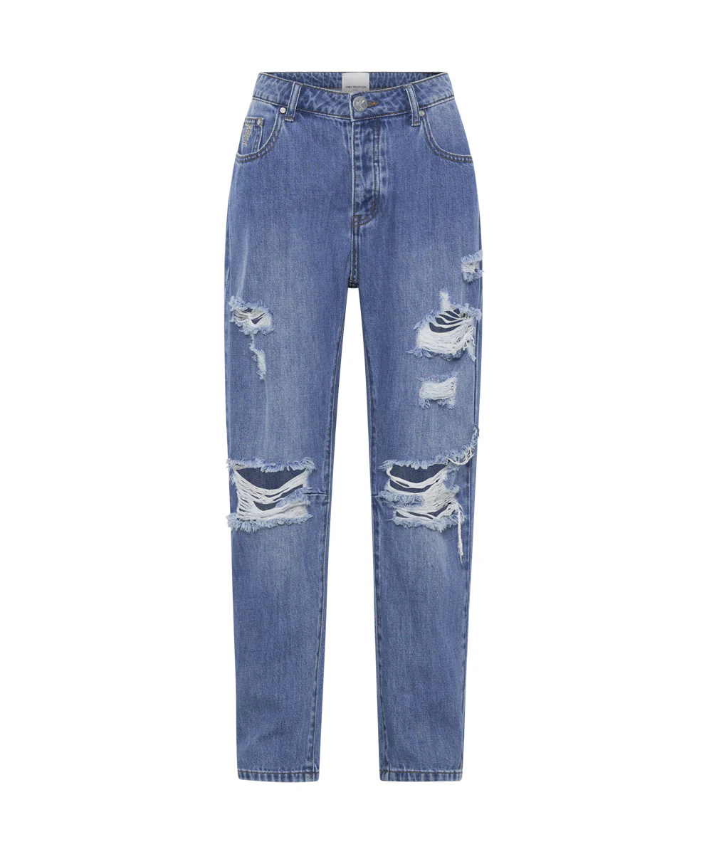 Saints Low Waist Boyfriend Denim Jeans - Midtown Blue - Image 6