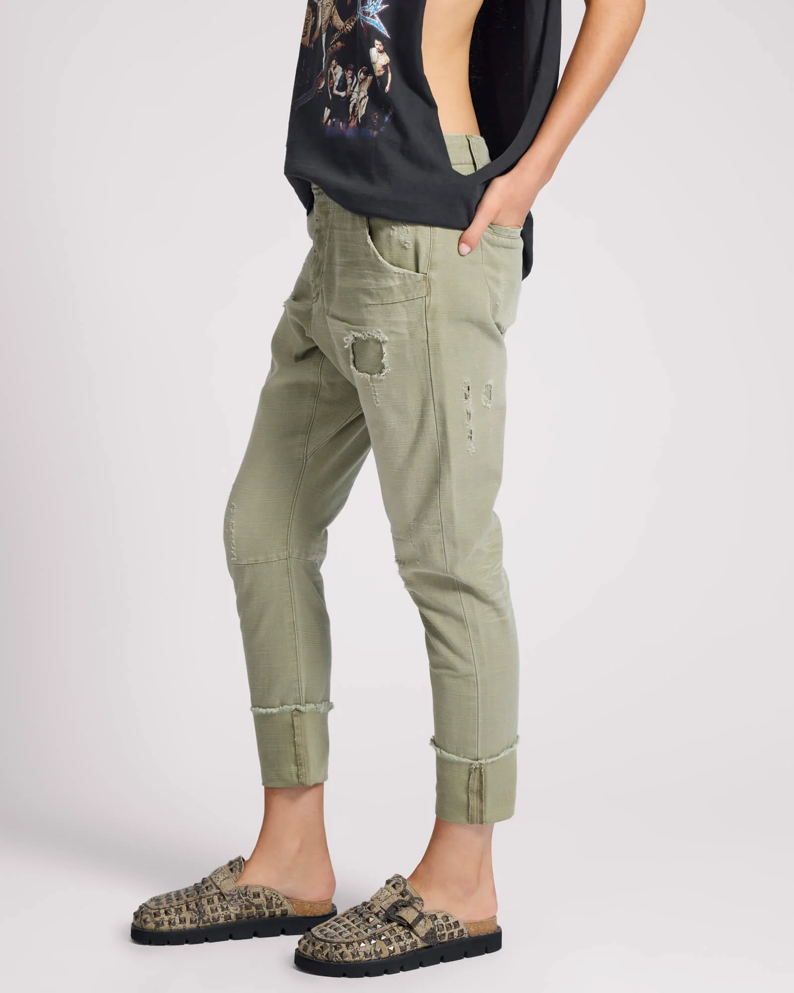 Cavalries Tapered Boyfriend Denim Jeans - Militaire Khaki - Image 3