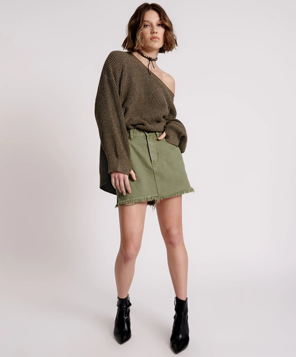 2020 High Waist Mini Denim Skirt - Military Khaki