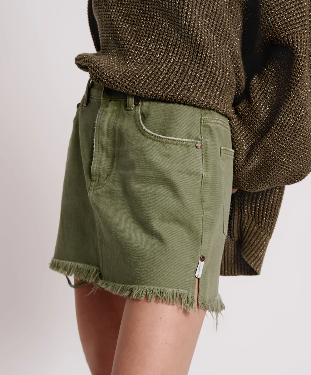 2020 High Waist Mini Denim Skirt - Military Khaki - Image 3