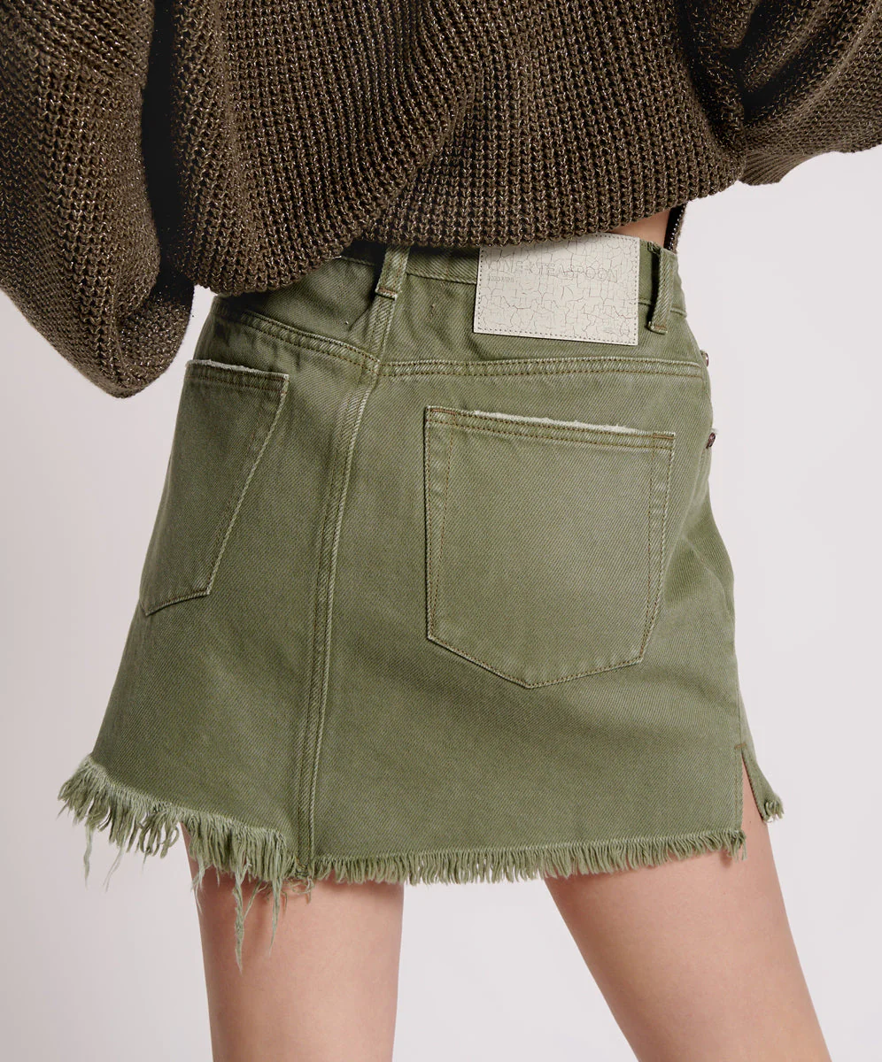 2020 High Waist Mini Denim Skirt - Military Khaki - Image 4