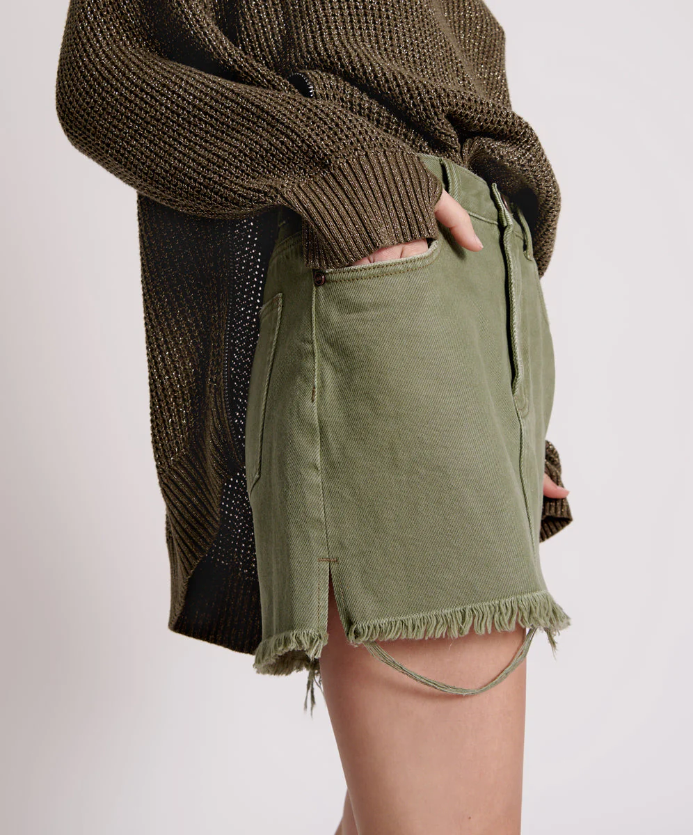 2020 High Waist Mini Denim Skirt - Military Khaki - Image 5