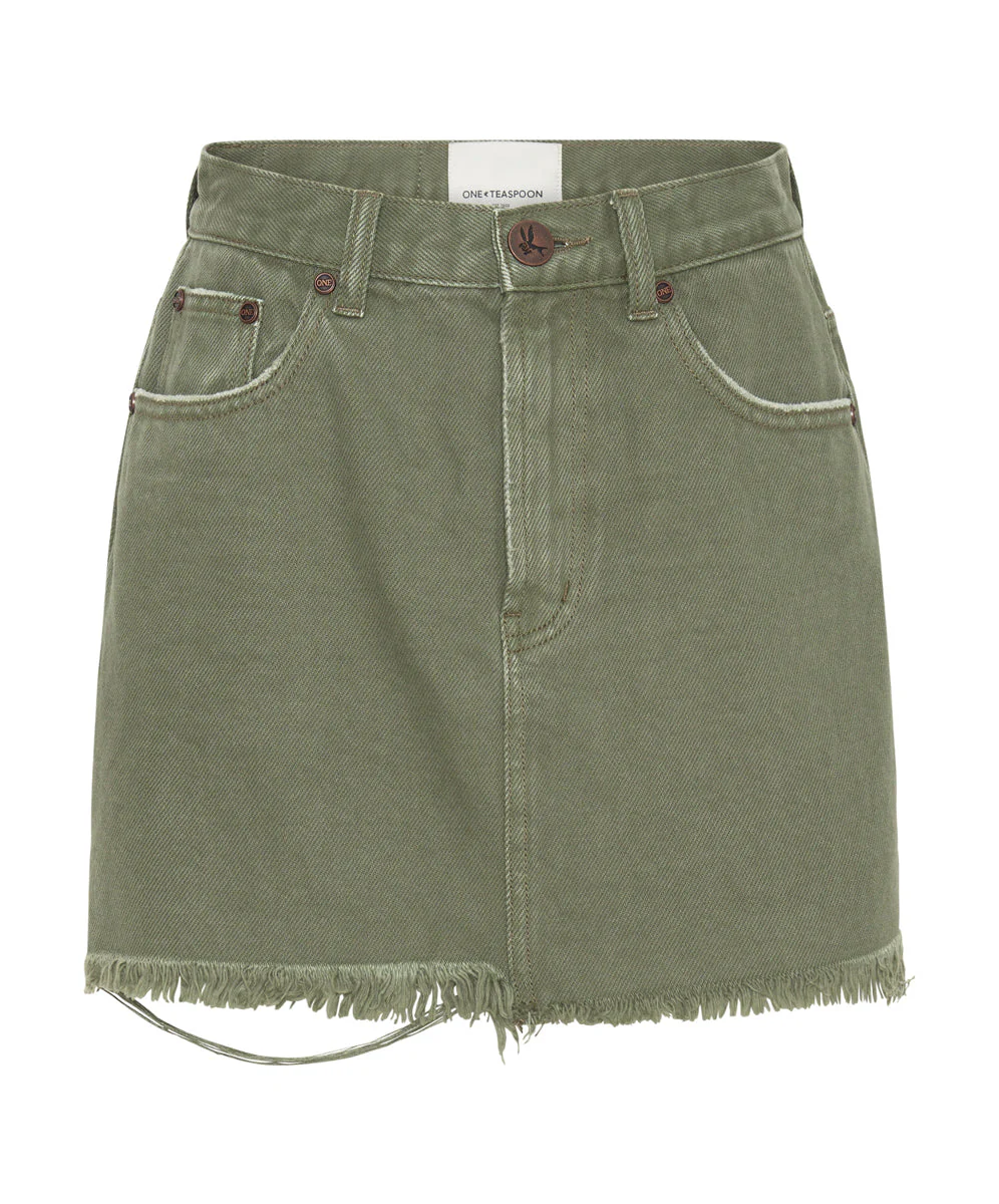 2020 High Waist Mini Denim Skirt - Military Khaki - Image 6