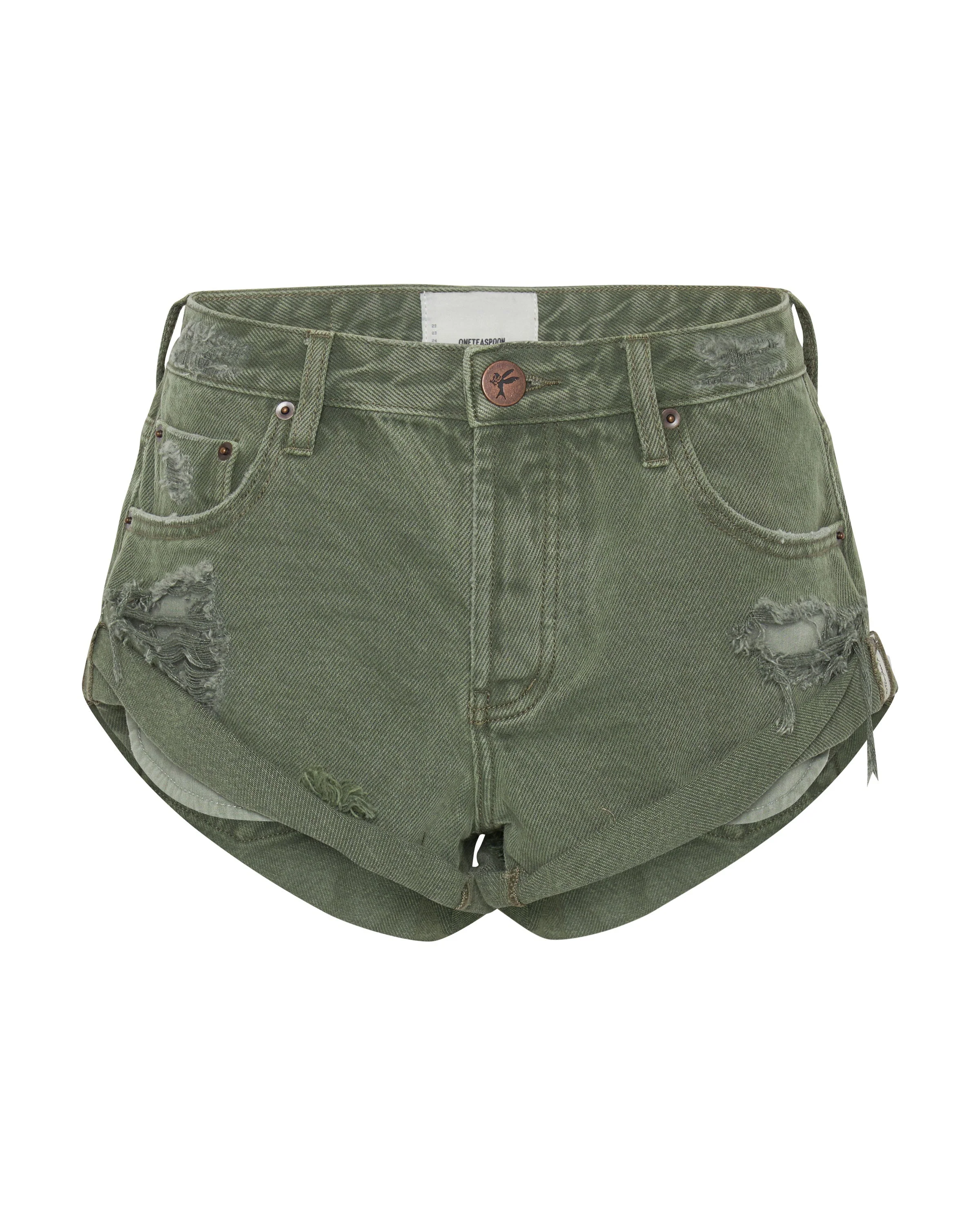 Bandits Low Waist Denim Shorts - Archived Military Khaki - Image 5