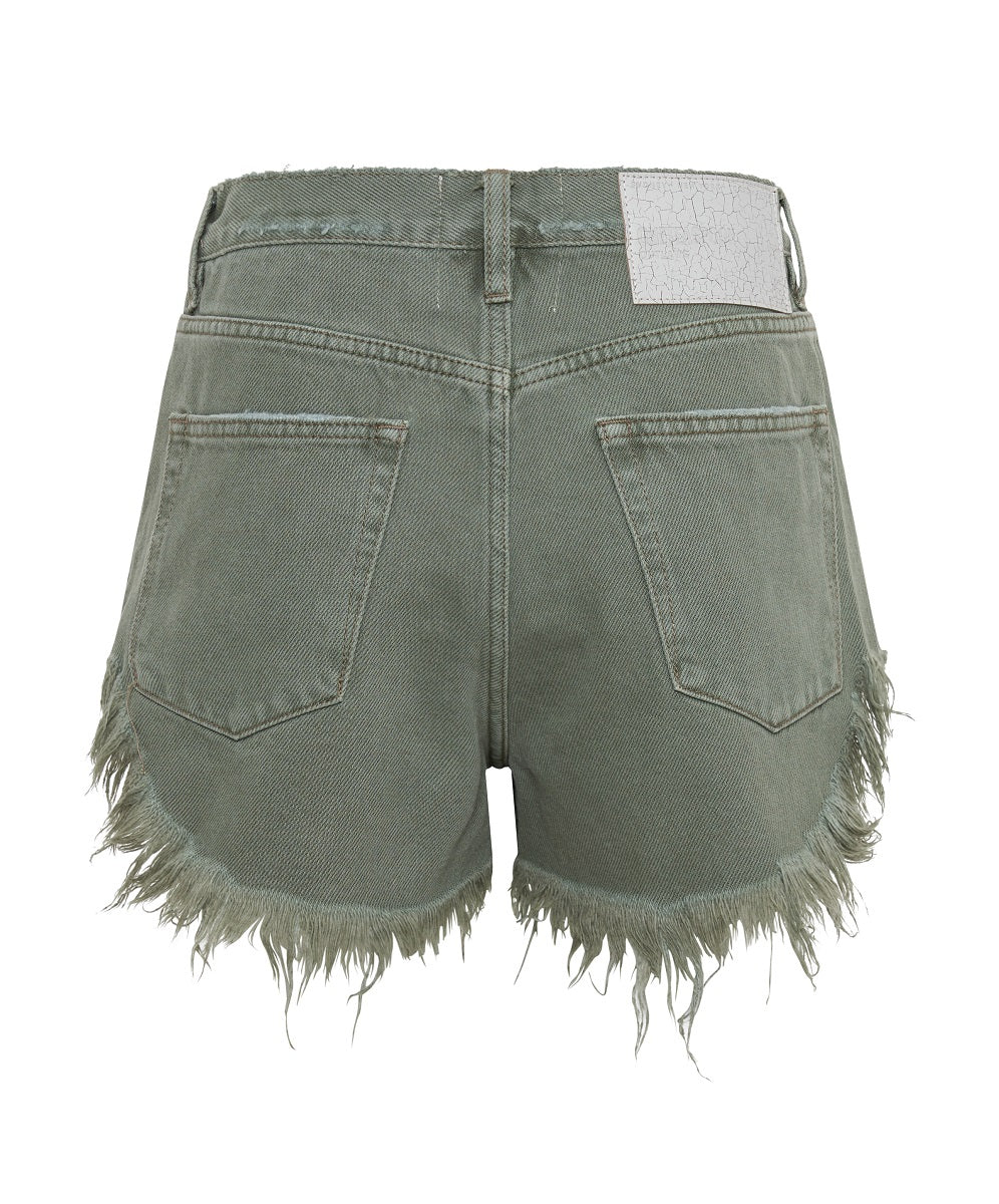 Outlaws Low Waist Mid Length Denim Shorts - Military Khaki - Image 7