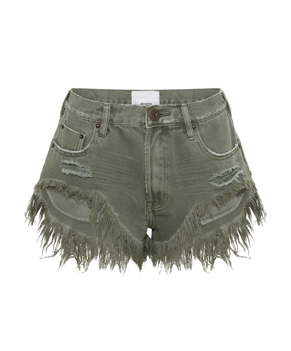 Rollers Low Waist Denim Shorts - Military Khaki - Image 6
