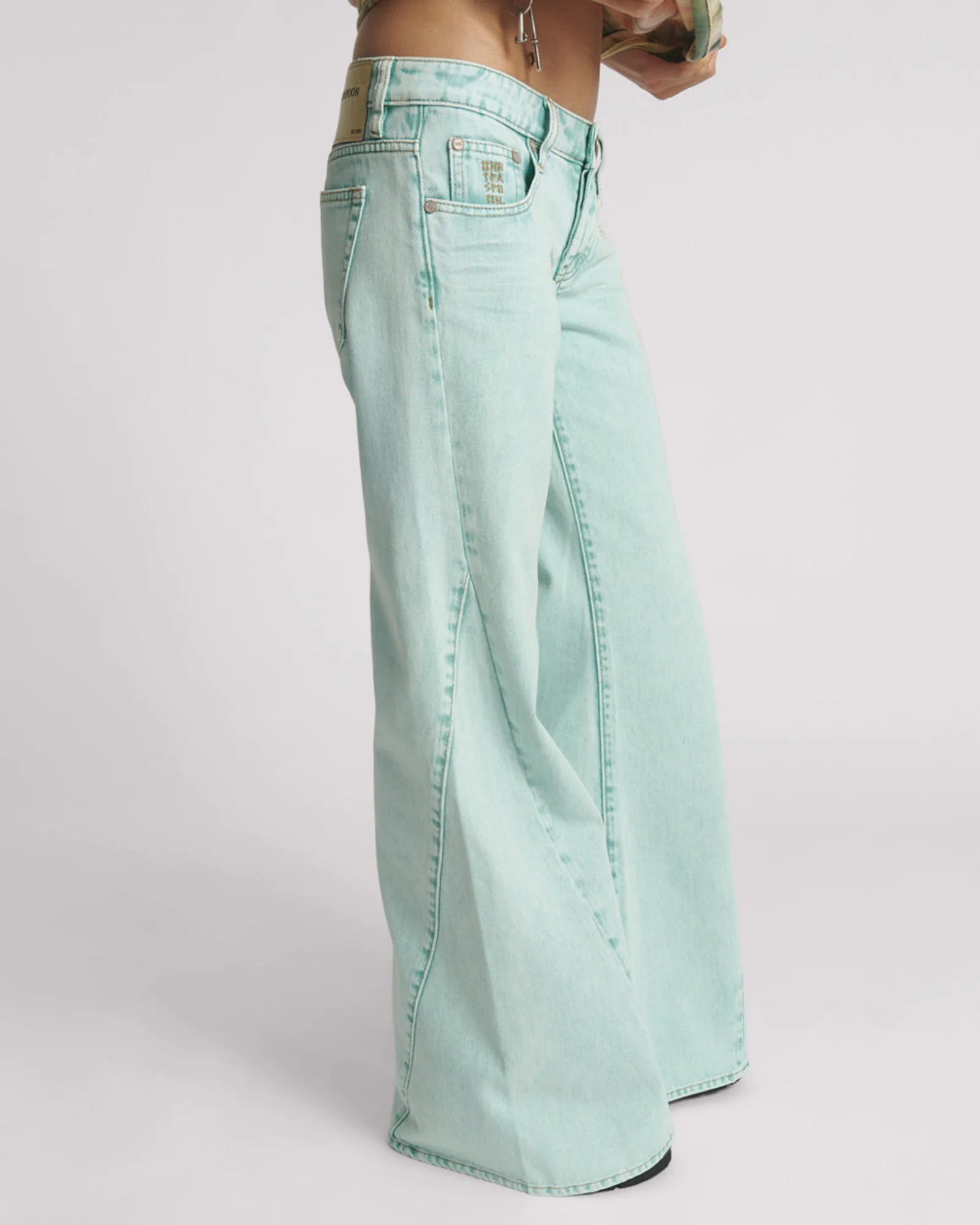 Johnnies Low Waist Wide Leg Denim Jeans - Mint - Image 3
