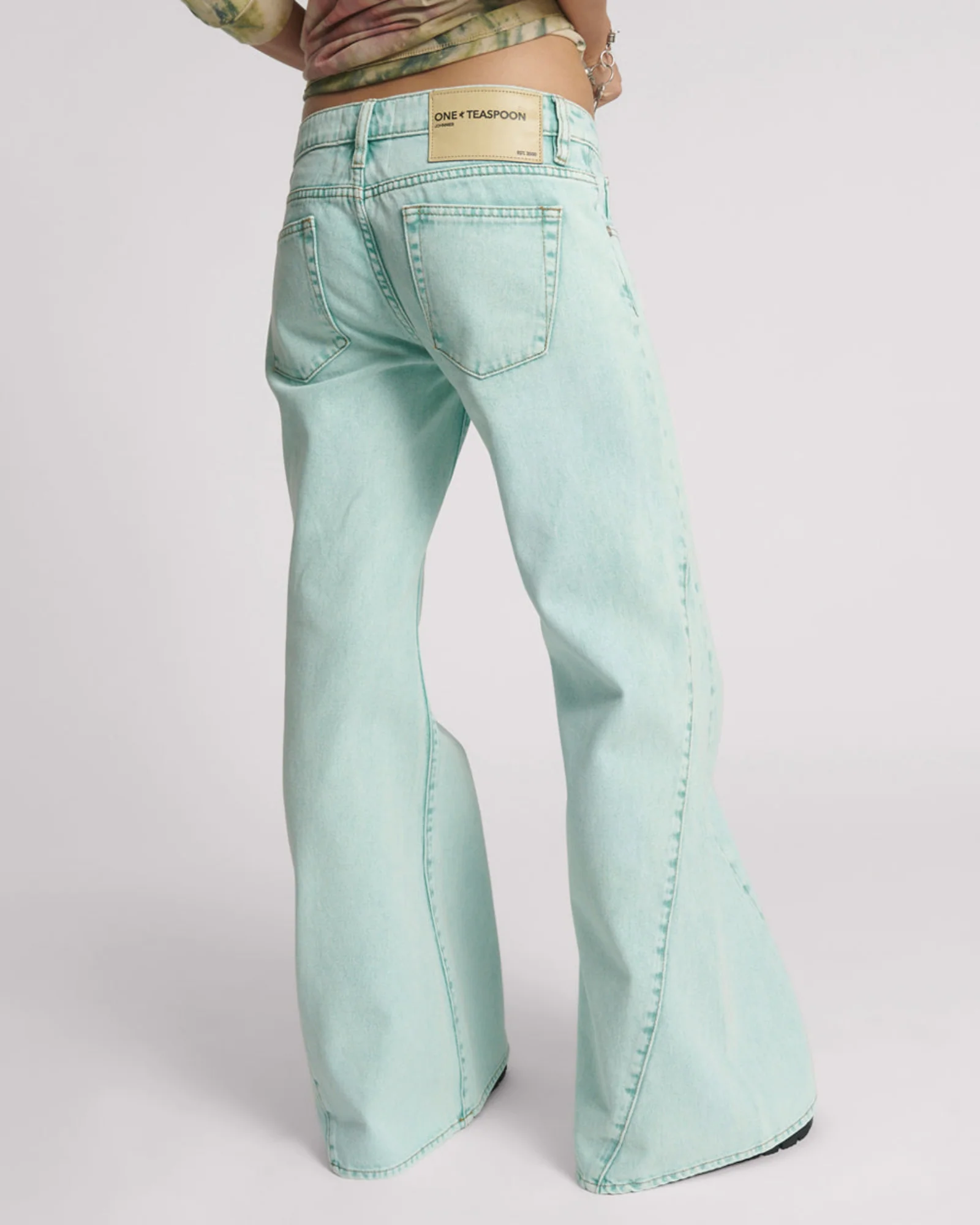 Johnnies Low Waist Wide Leg Denim Jeans - Mint - Image 4