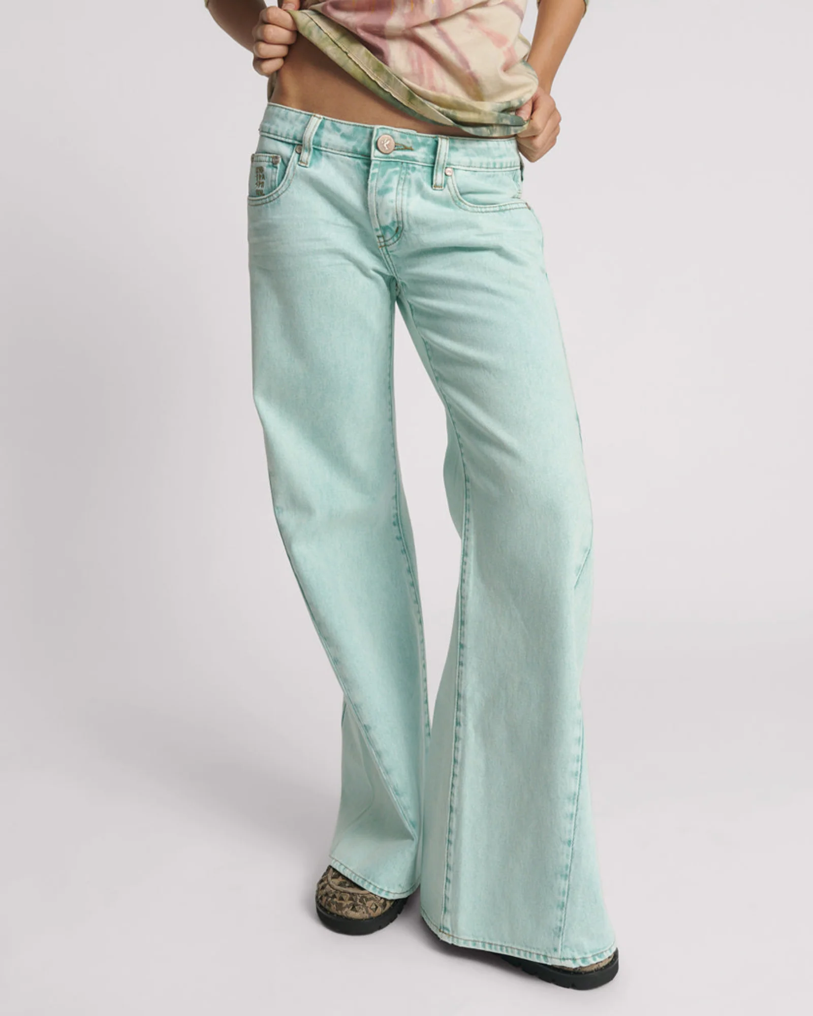 Johnnies Low Waist Wide Leg Denim Jeans - Mint - Image 5