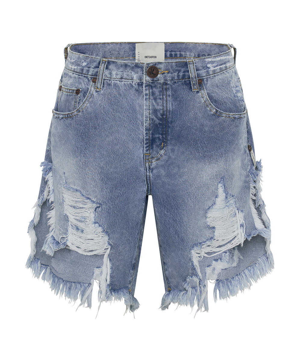 Frankies Low Waist Long Length Denim Shorts - Misty Blue - Image 6