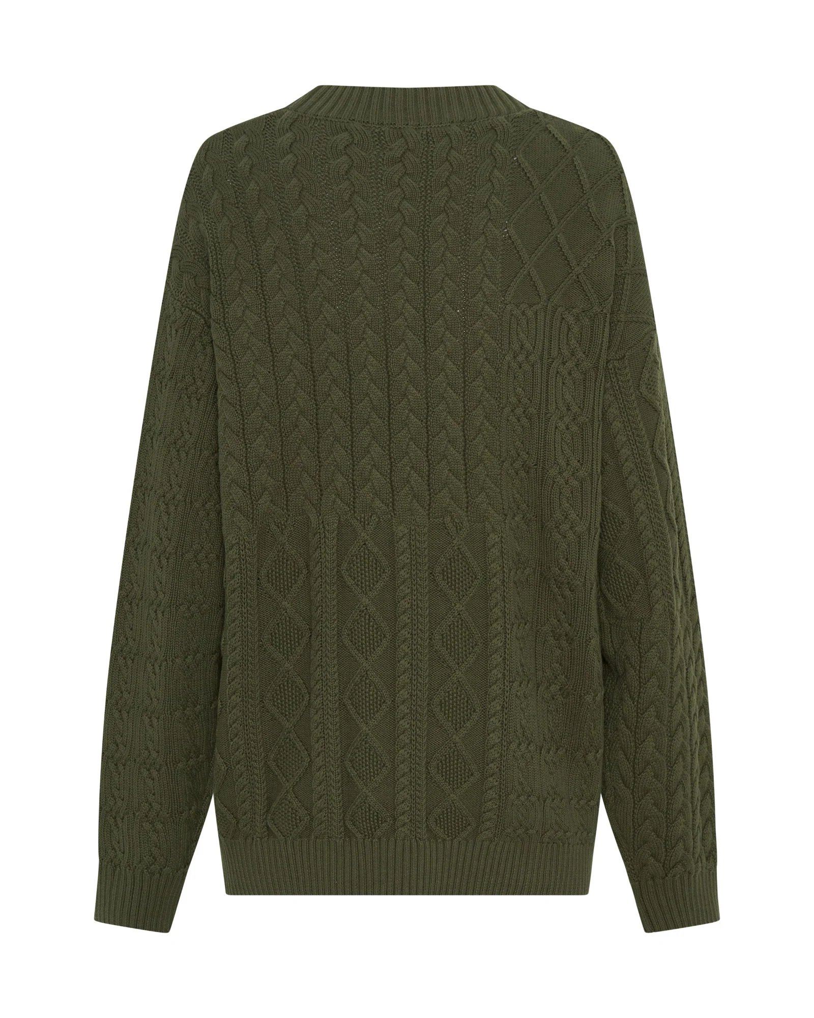 Mixed Cable Cotton Knit Sweater - Khaki - Image 10