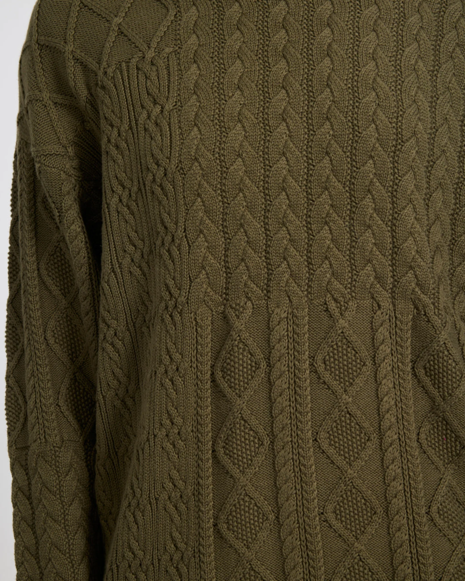Mixed Cable Cotton Knit Sweater - Khaki - Image 8