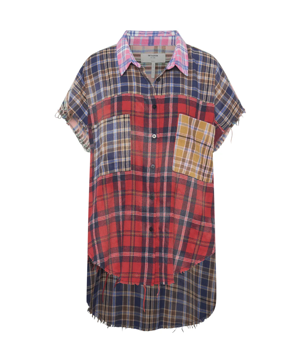 Mixed Flannel Cut Off Daria Shirt - Multi - Image 9