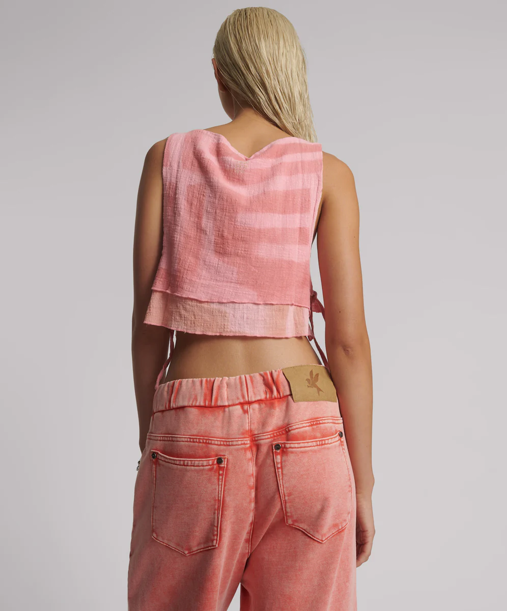 Moai Hand Painted Muslin Double Layer Top - Pink - Image 3