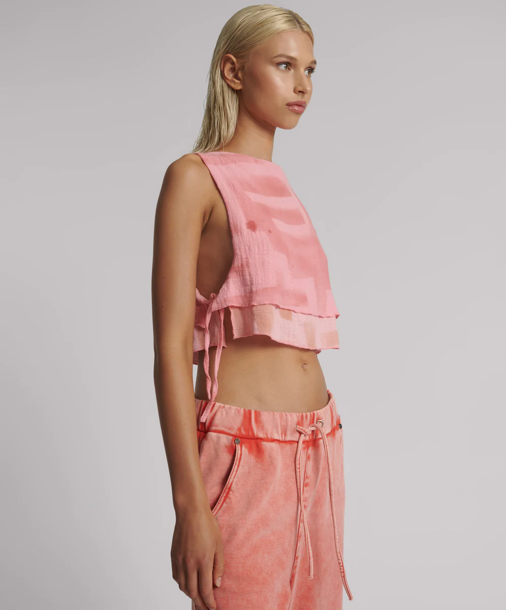 Moai Hand Painted Muslin Double Layer Top - Pink - Image 4