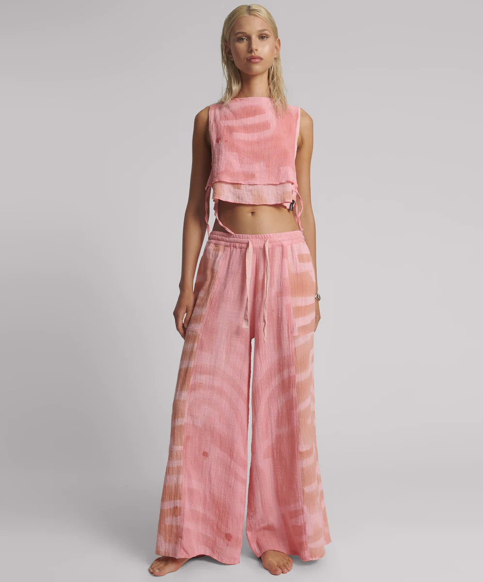 Moai Hand Painted Muslin Palazzo Pants - Pink