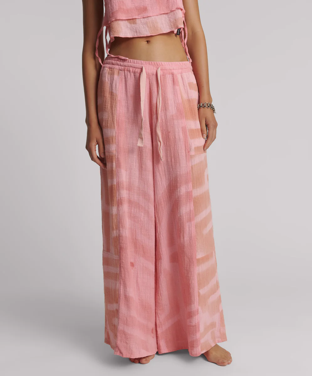 Moai Hand Painted Muslin Palazzo Pants - Pink - Image 2