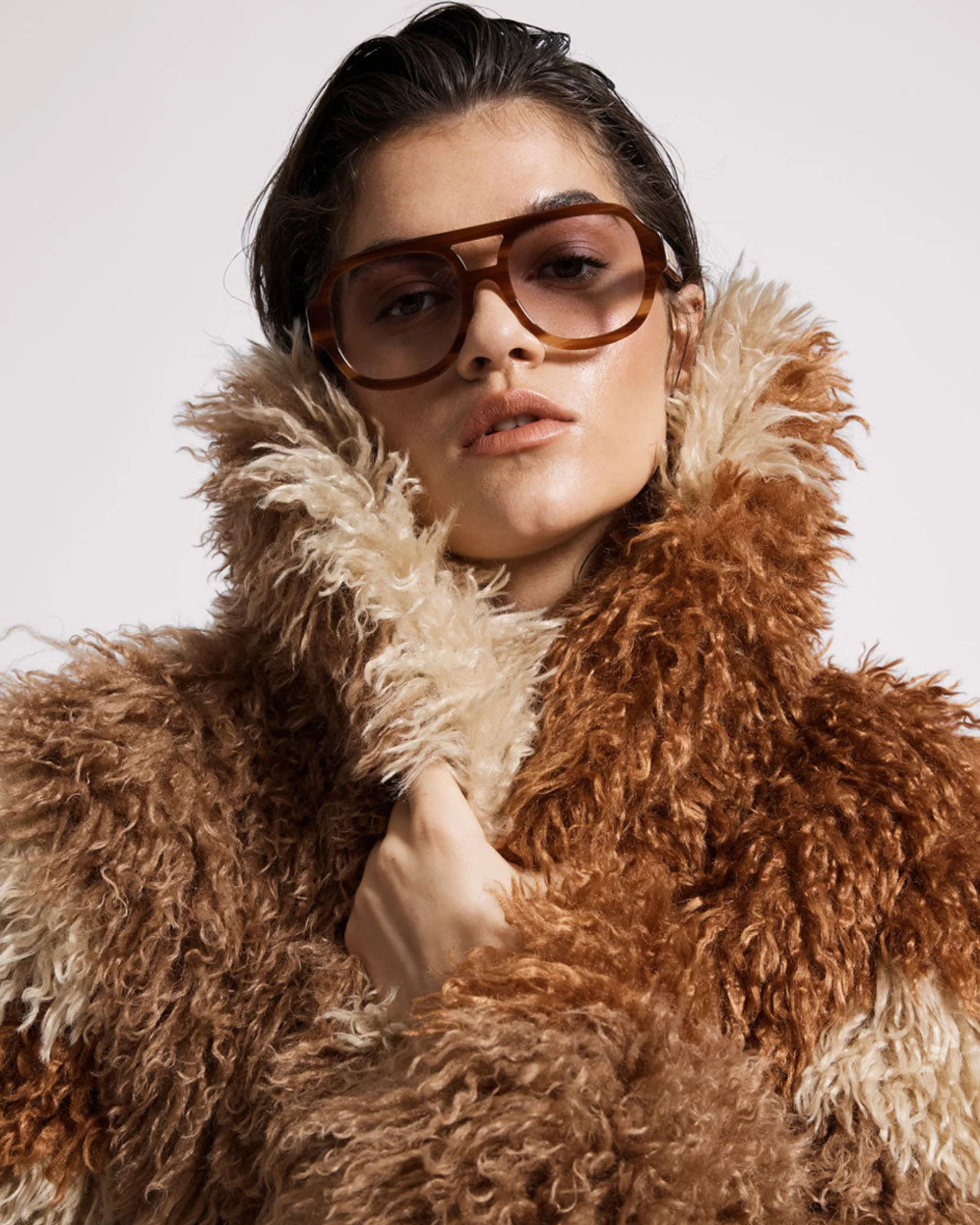 Mongolian Cropped Faux Fur Jacket - Tan - Image 13