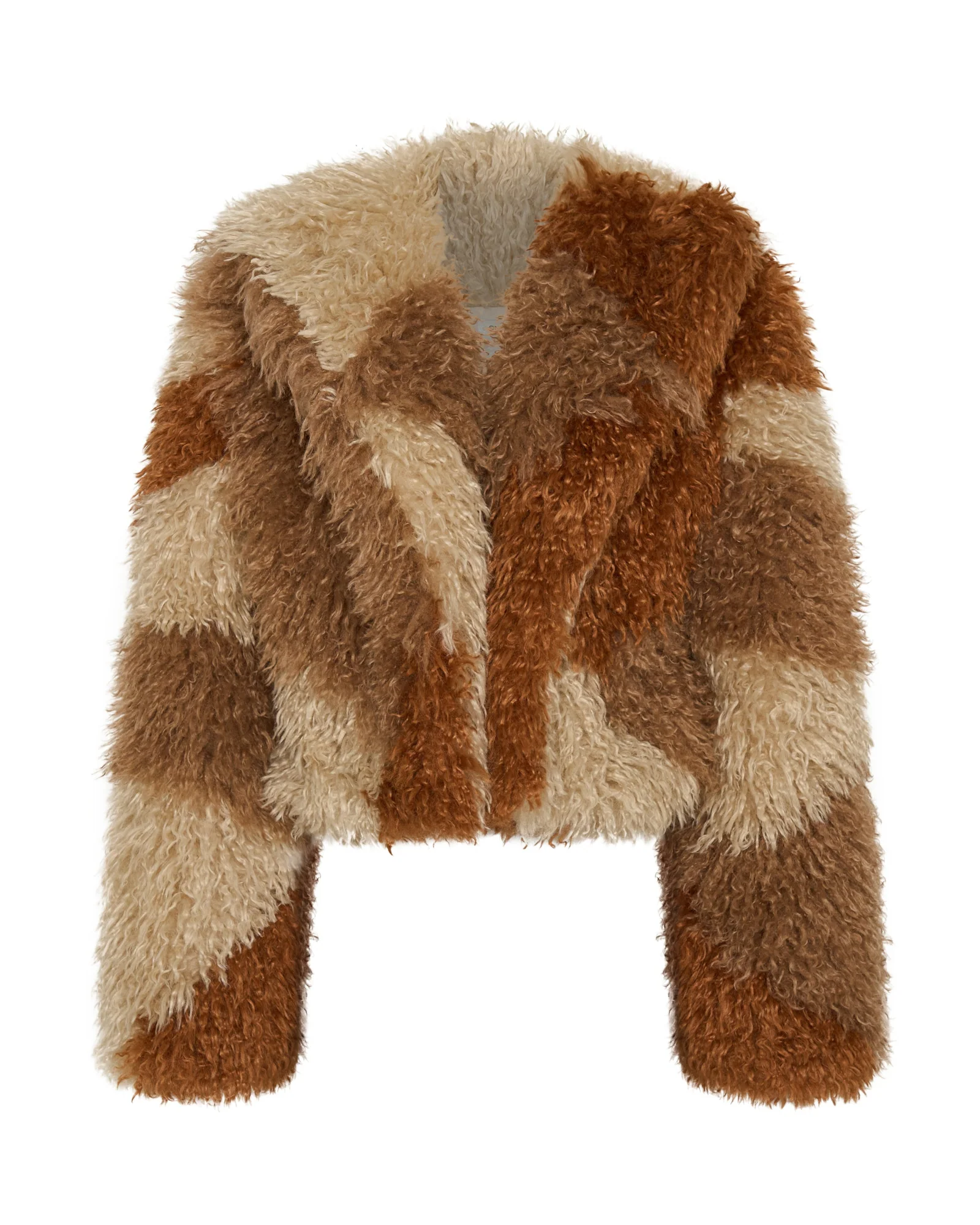Mongolian Cropped Faux Fur Jacket - Tan - Image 14