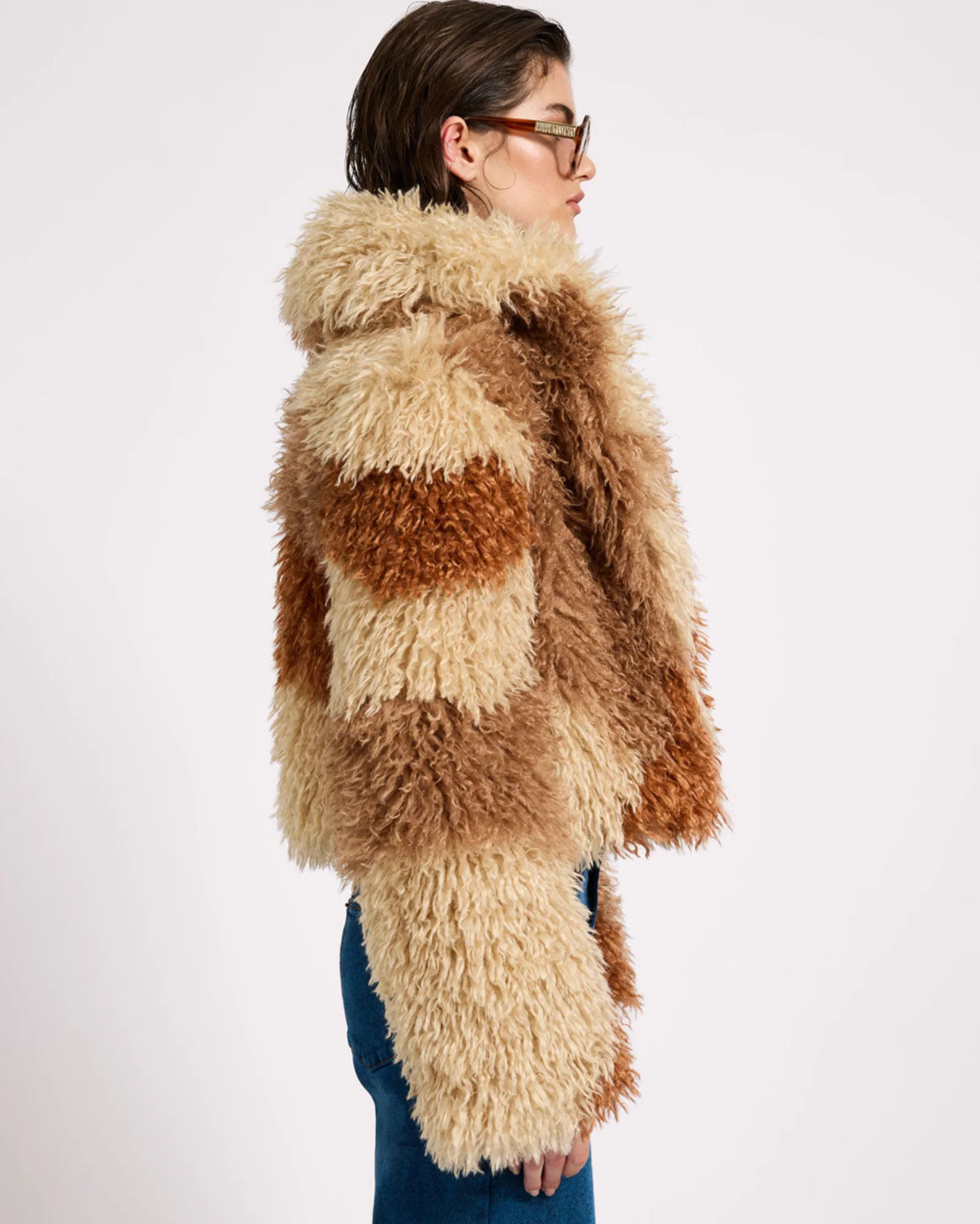 Mongolian Cropped Faux Fur Jacket - Tan - Image 7