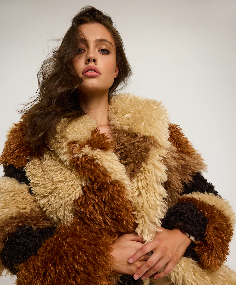 Mongolian Longline Faux Fur Jacket - Tan - Image 11