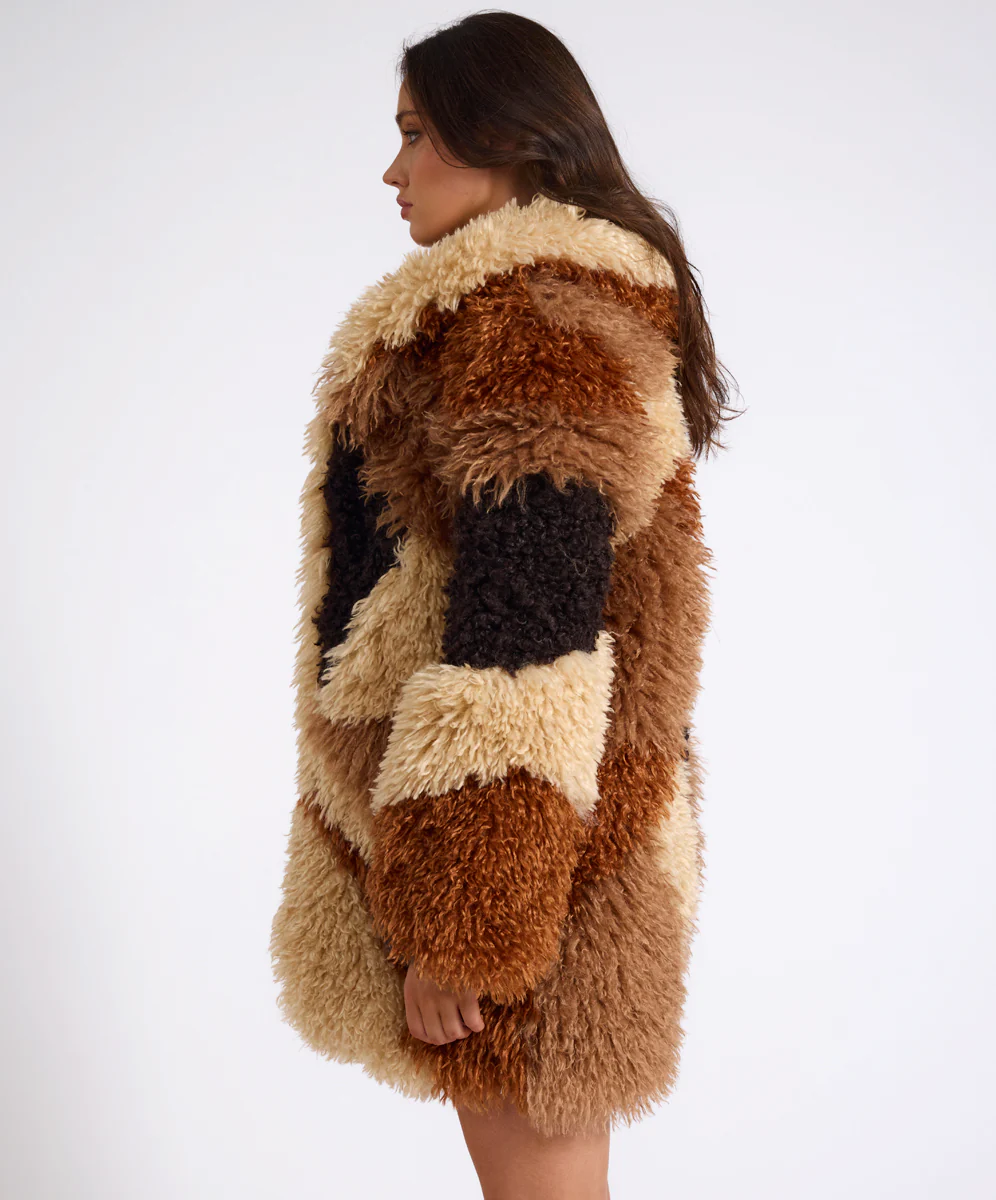 Mongolian Longline Faux Fur Jacket - Tan - Image 6