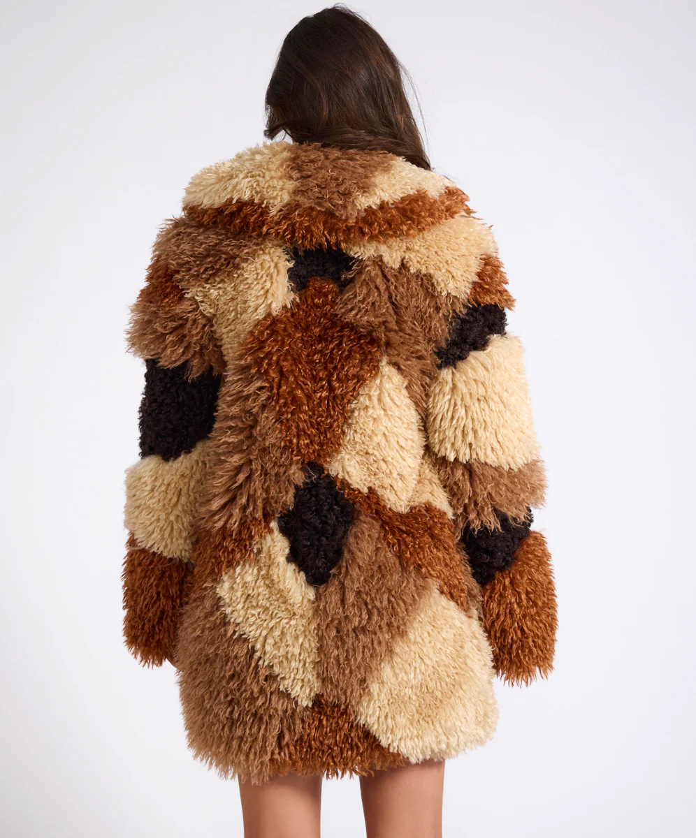 Mongolian Longline Faux Fur Jacket - Tan - Image 8