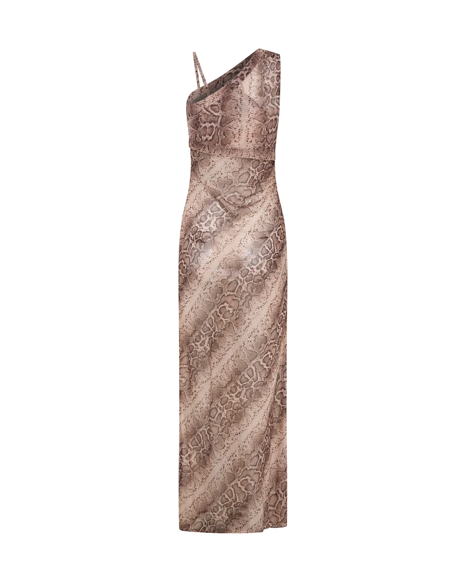 Negroni Sheer Chiffon One Shoulder Maxi Dress - Cognac Snake - Image 11