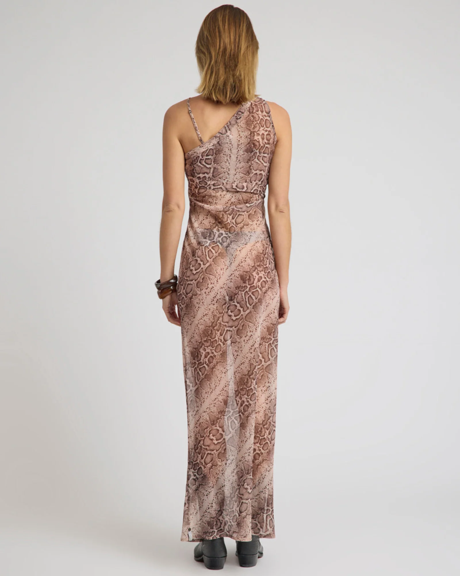 Negroni Sheer Chiffon One Shoulder Maxi Dress - Cognac Snake - Image 5