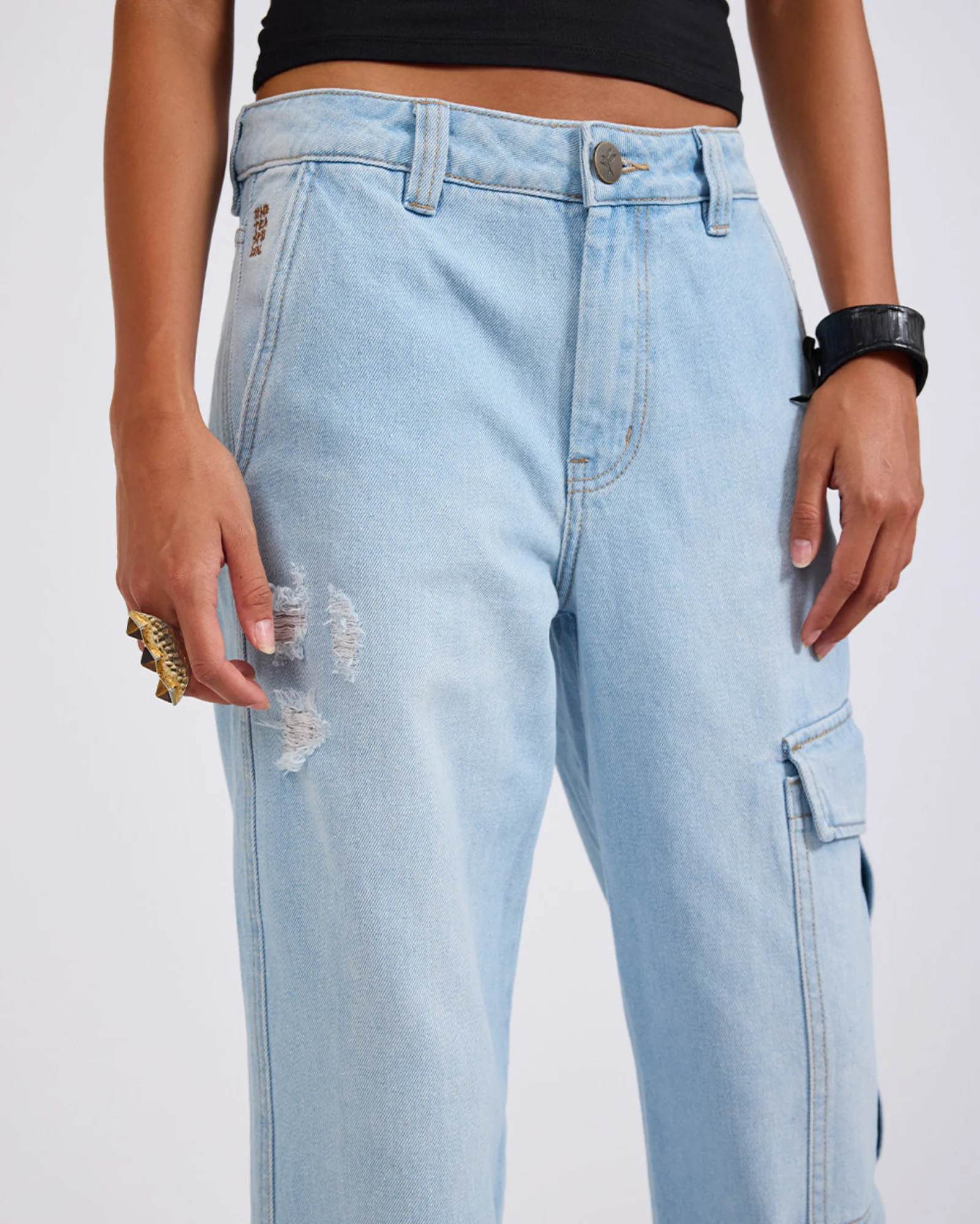 New Fiction Low Waist Wide Leg Cargo Denim Jeans - Image 7