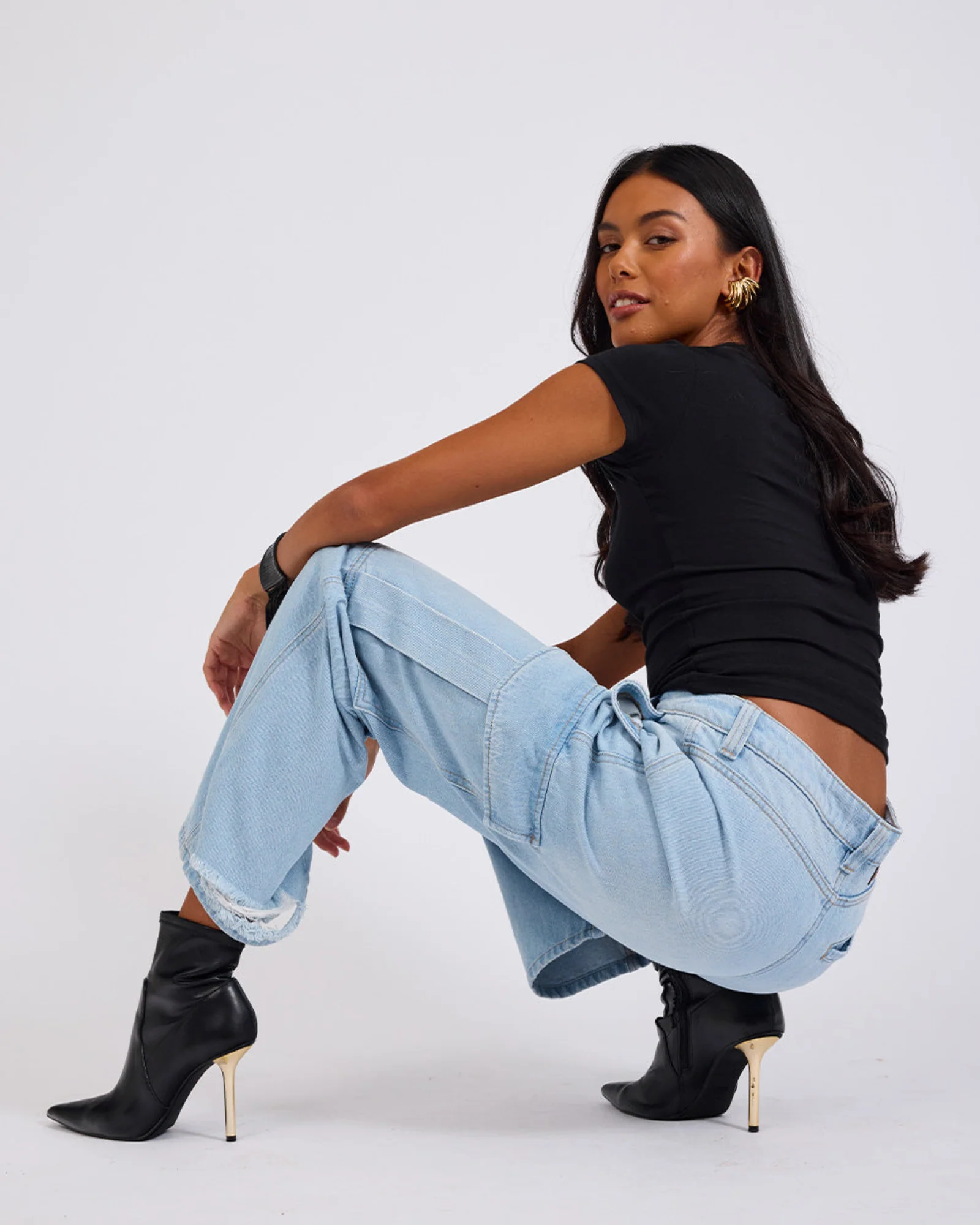 New Fiction Low Waist Wide Leg Cargo Denim Jeans - Image 9