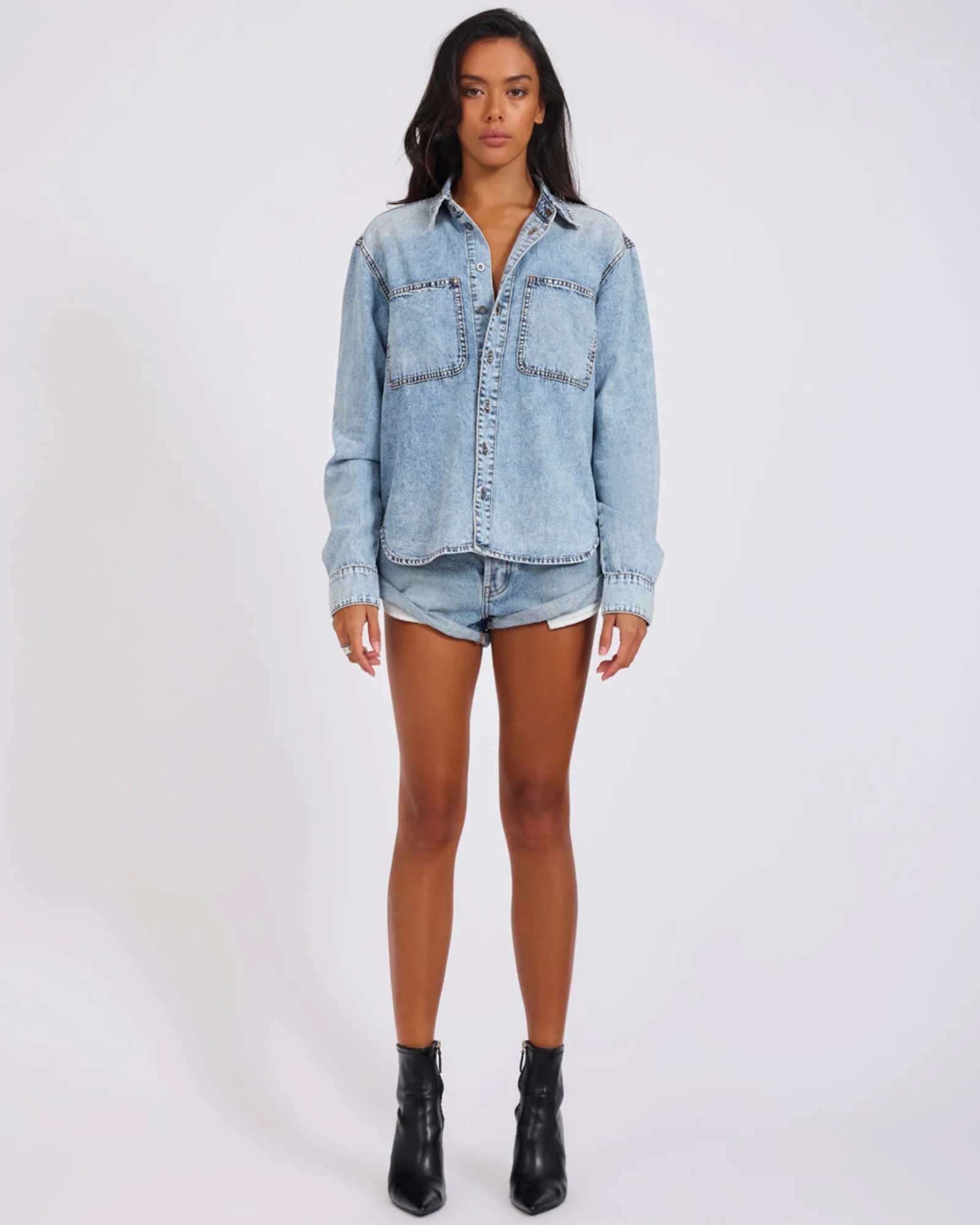 Nixie Classic Fit Denim Shirt - Acid Blue - Image 3