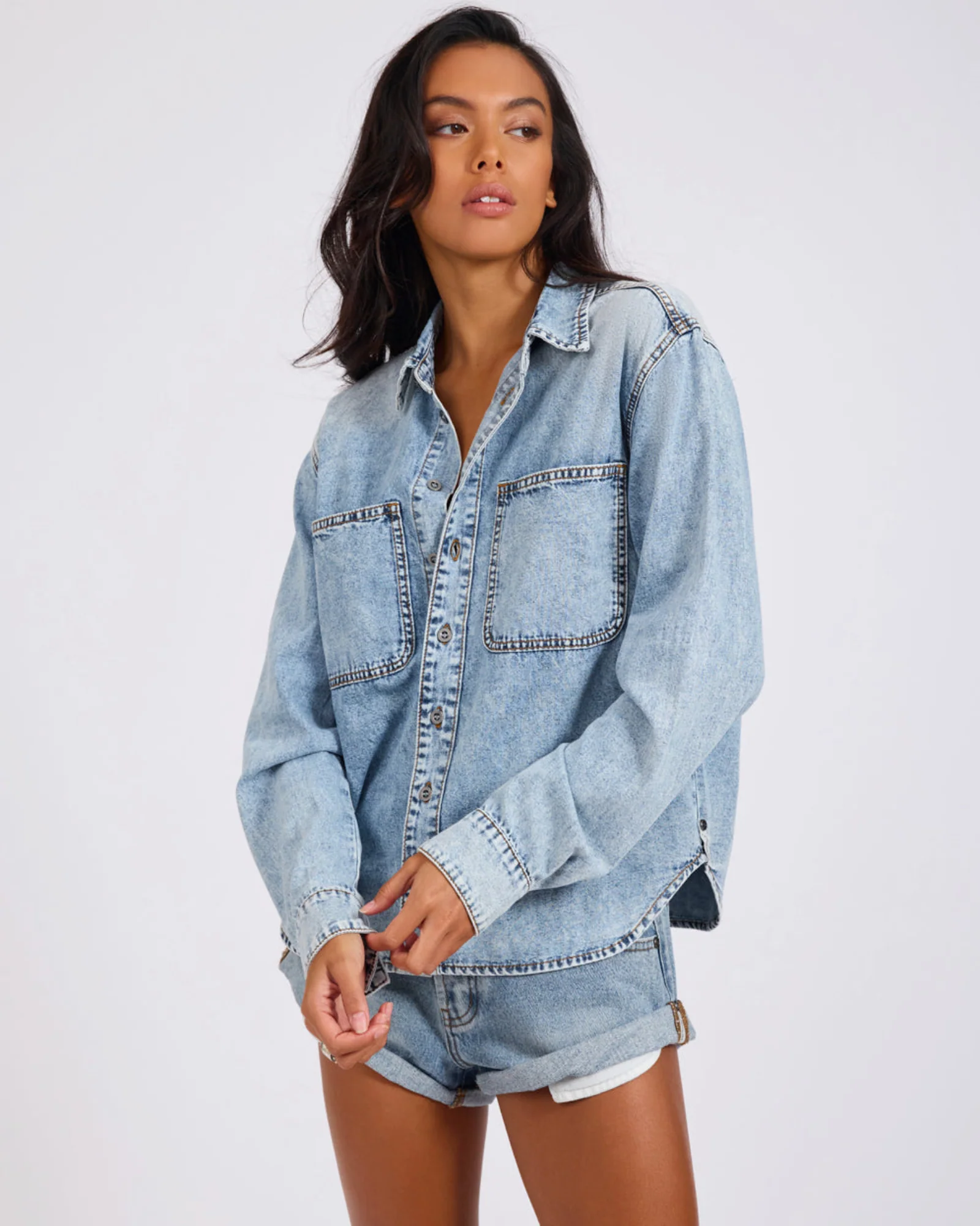 Nixie Classic Fit Denim Shirt - Acid Blue - Image 5