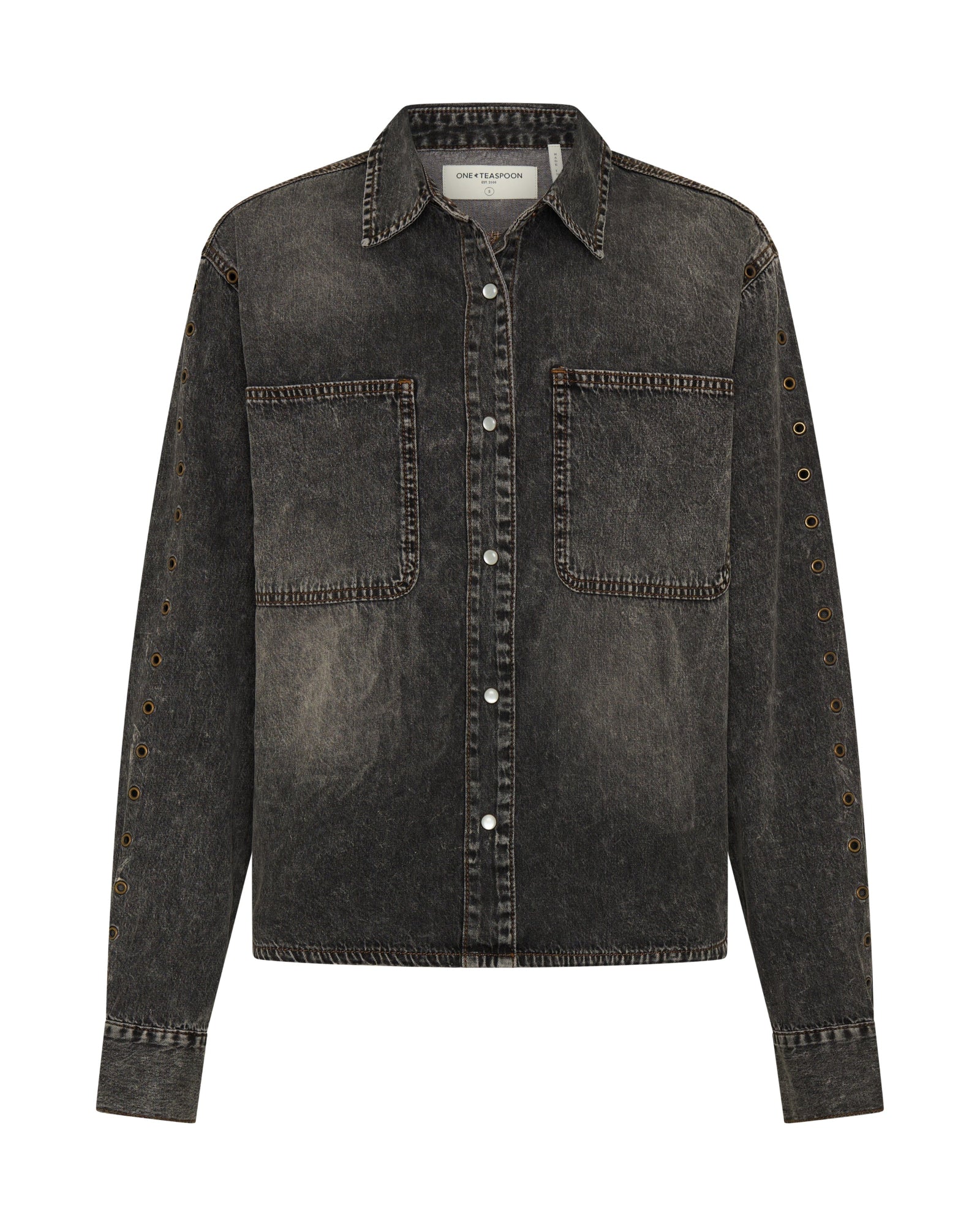 Nixie Eyelet Classic Fit Denim Shirt - Charcoal Black - Image 12