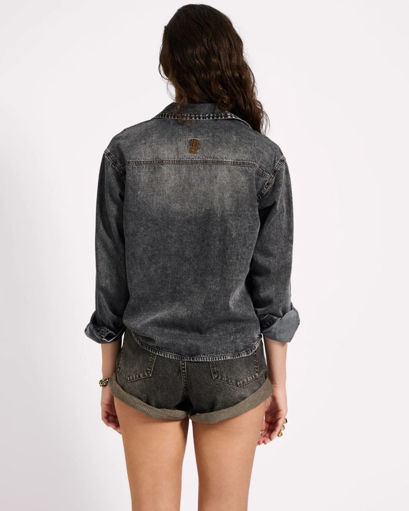 Nixie Eyelet Classic Fit Denim Shirt - Charcoal Black - Image 6