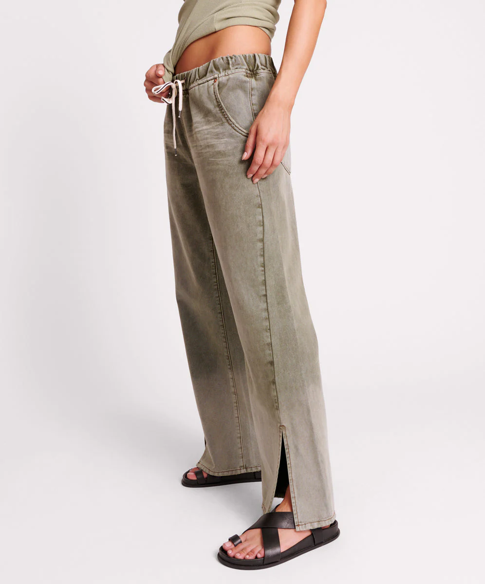 Roadhouse Wide Leg Drawstring Denim Jeans - Old Khaki - Image 3