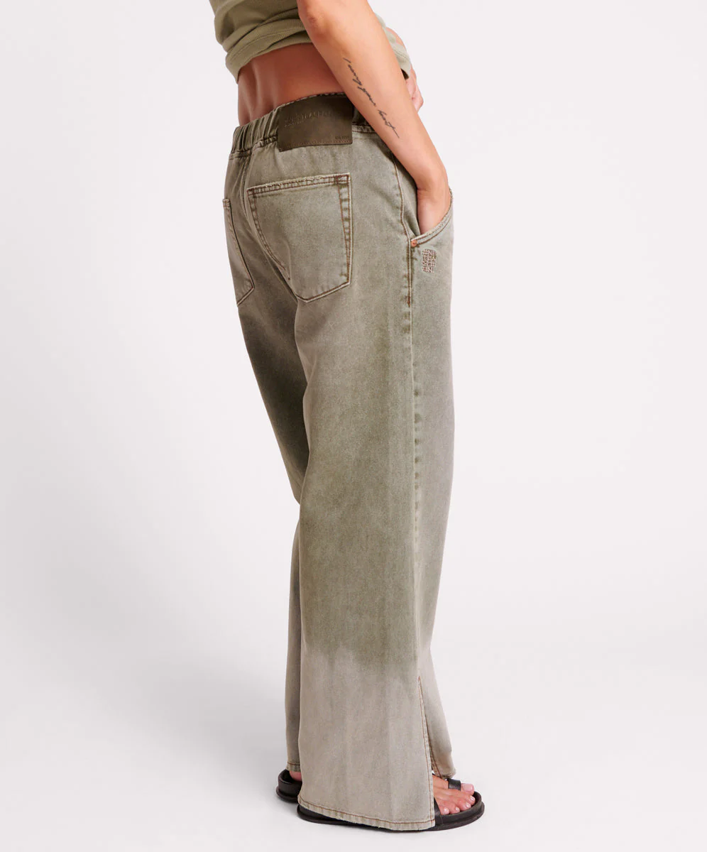 Roadhouse Wide Leg Drawstring Denim Jeans - Old Khaki - Image 5