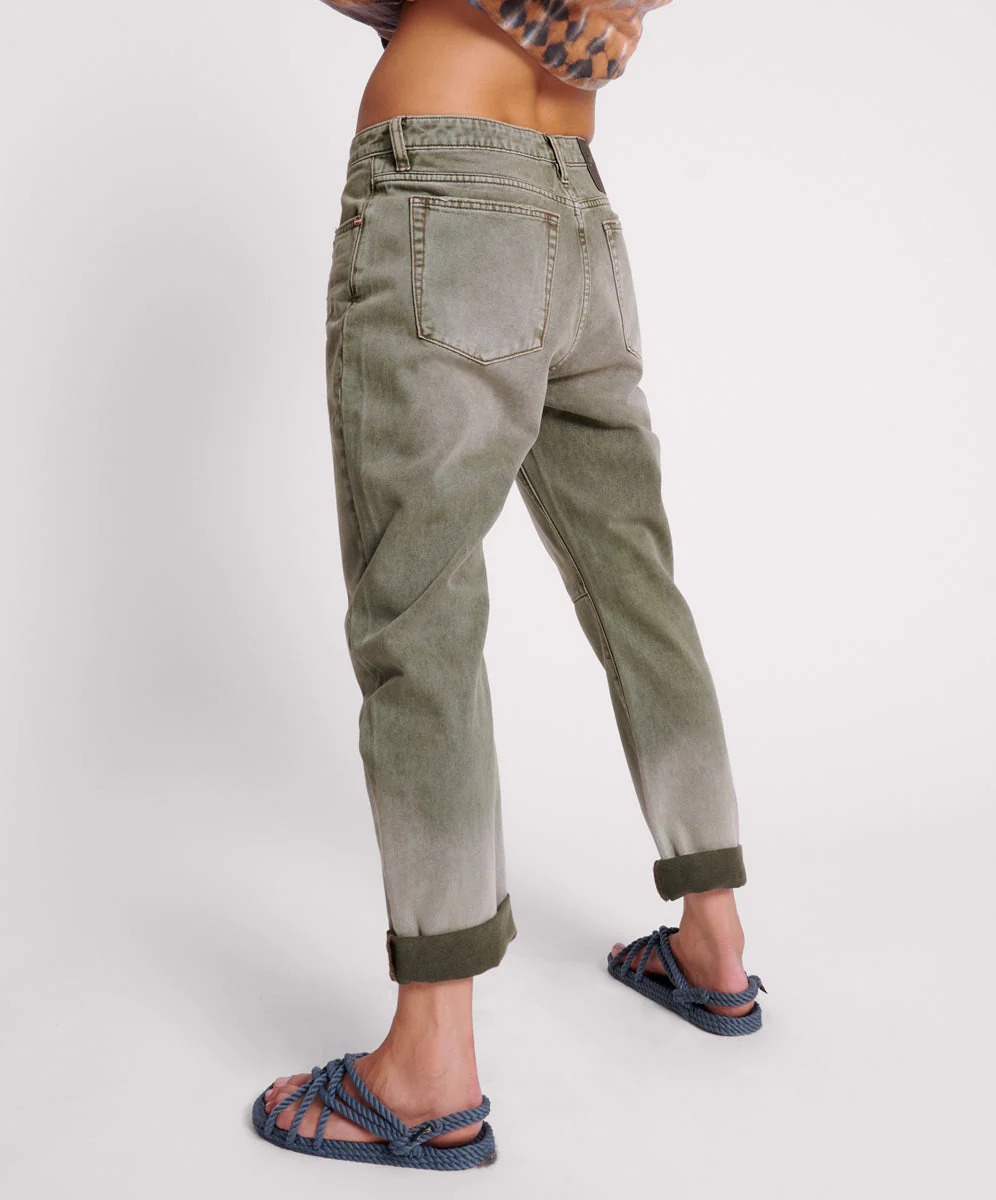 Saints Low Waist Boyfriend Denim Jeans - Old Khaki - Image 4