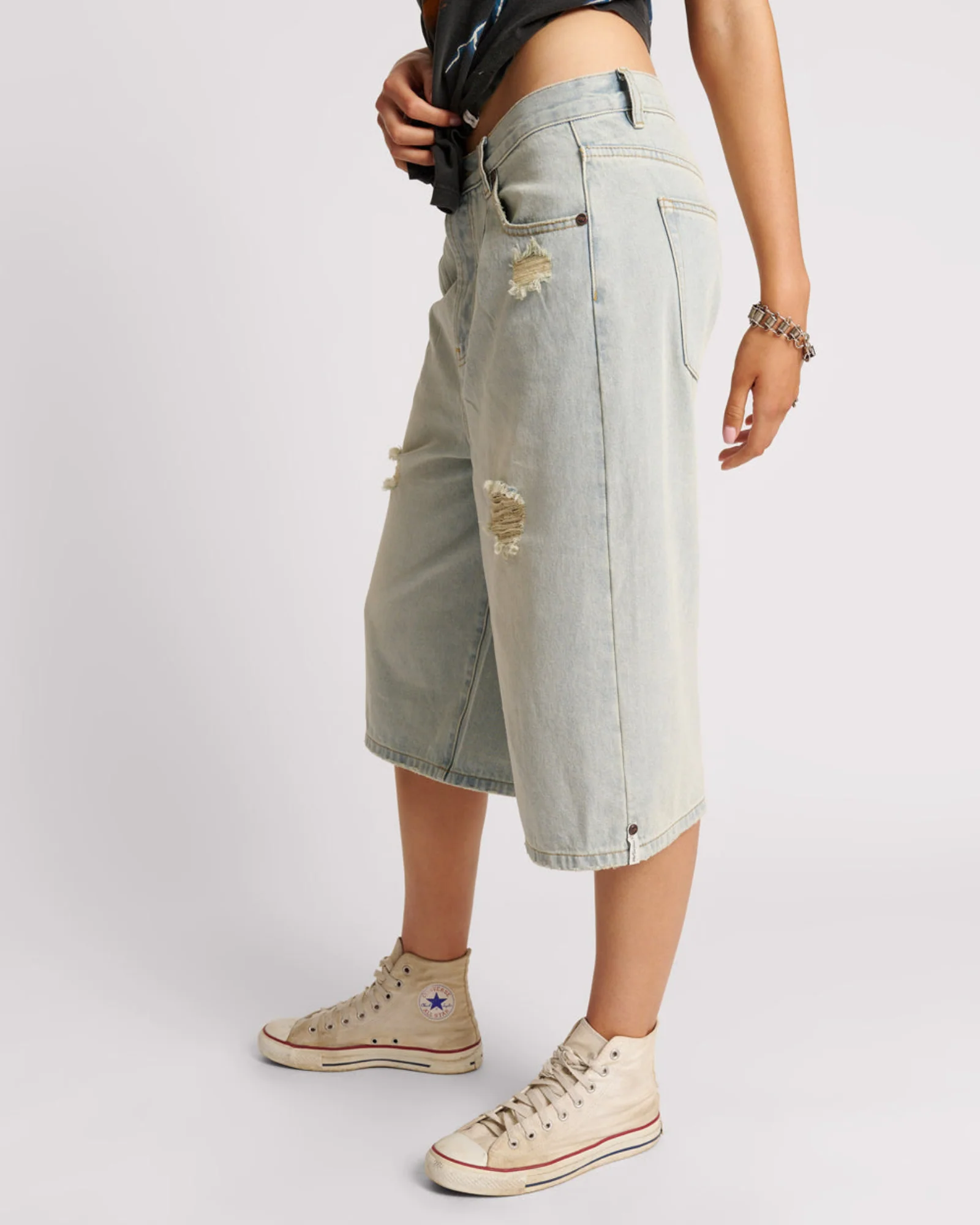 Beasties Low Waist Wide Leg Super Long Length Denim Jorts - Old West - Image 3